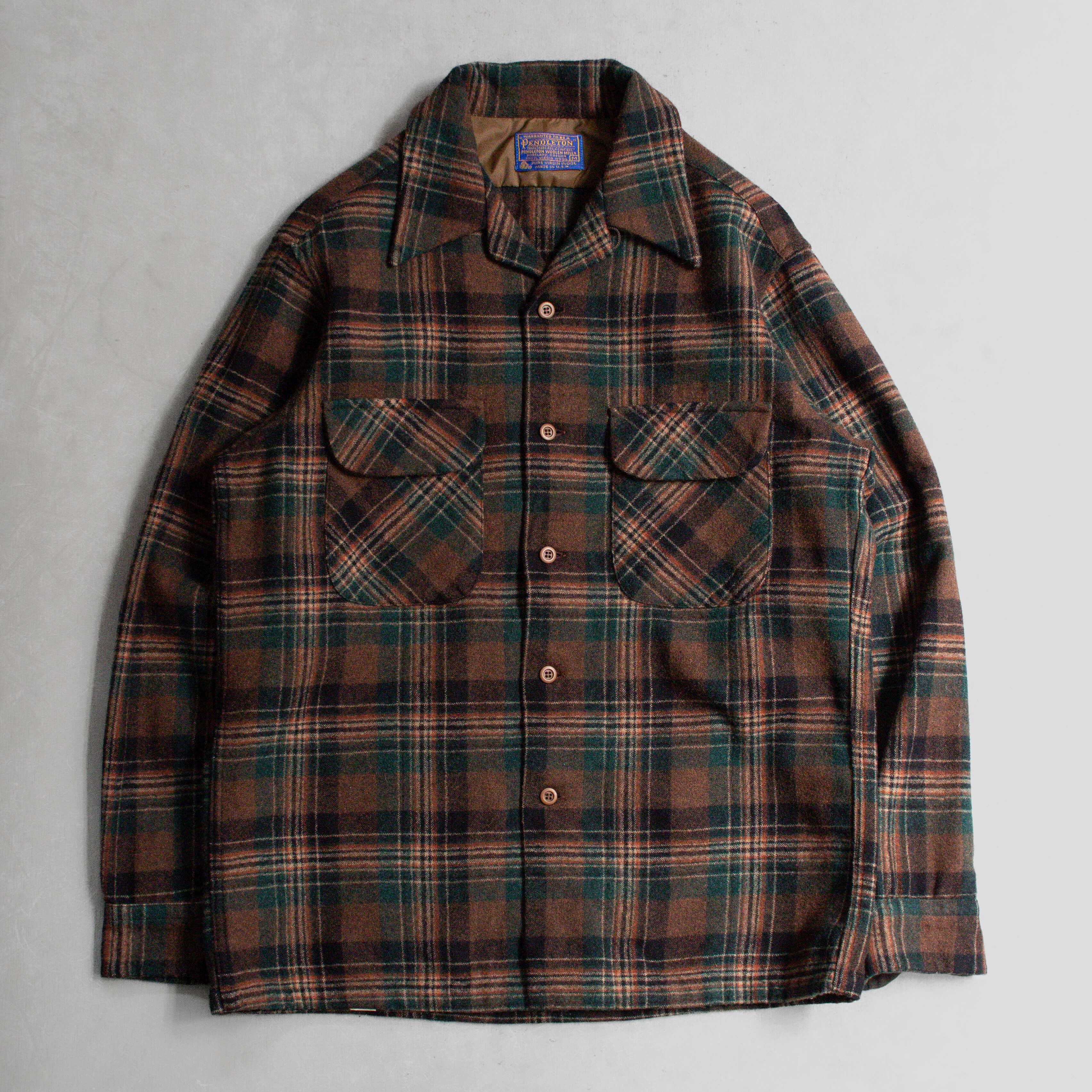 70S PENDLETON WOOL BOARD SHIRT 美國製 棕色 格紋 羊毛 長袖 開領 襯衫