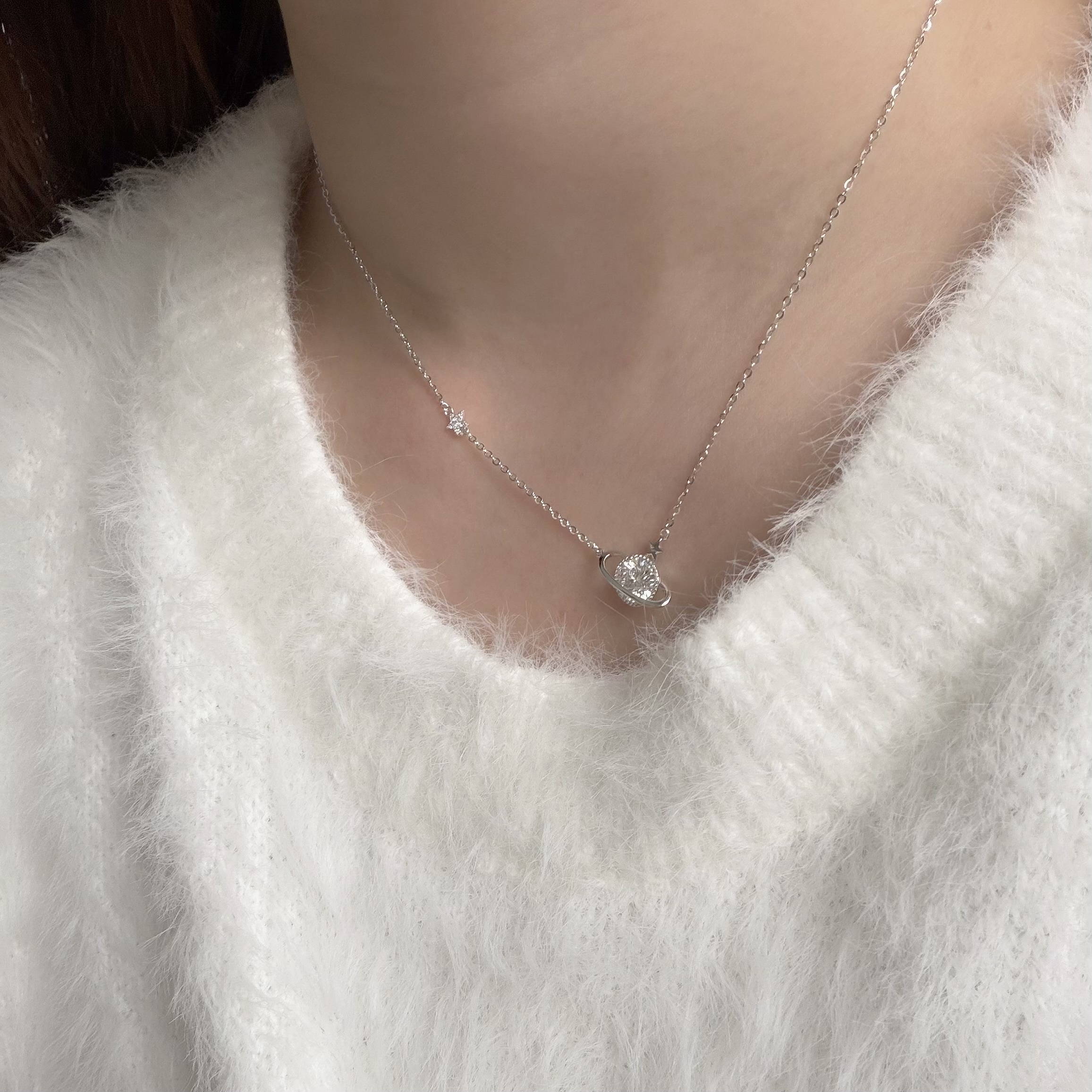 V138【輕奢】莫桑鑽星球純銀鎖骨鏈