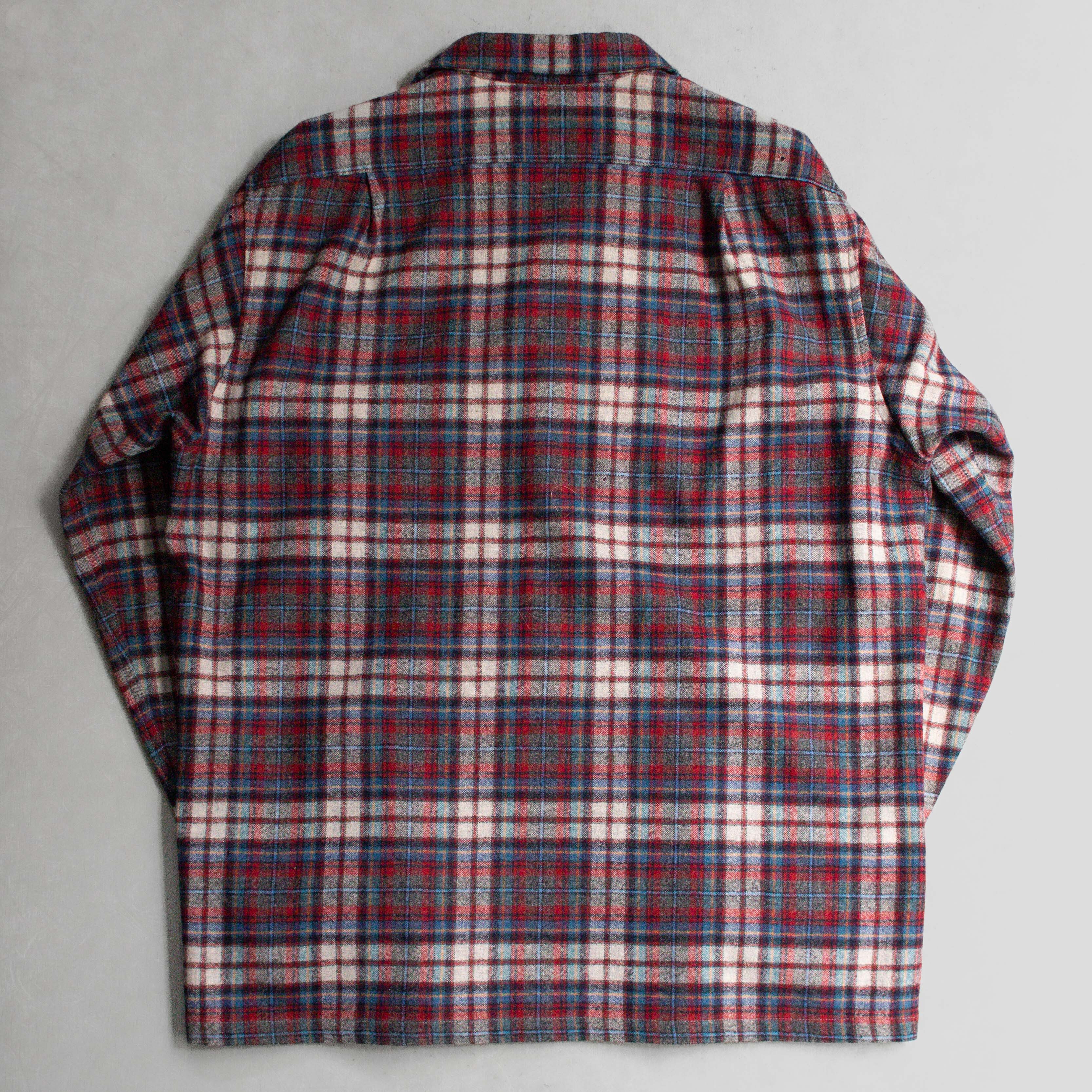70S PENDLETON WOOL BOARD SHIRT 美國製 紅灰 格紋 羊毛 長袖 開領 襯衫