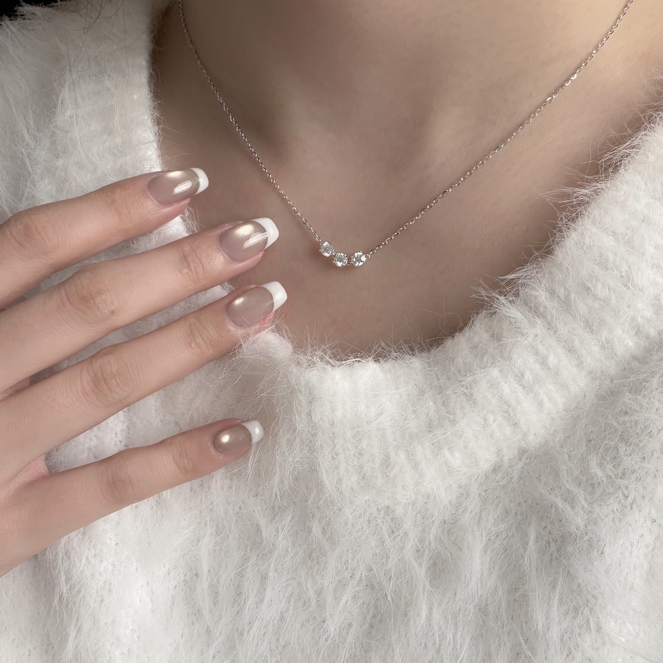 Y293【輕奢】三鑽莫桑鑽純銀鎖骨鏈