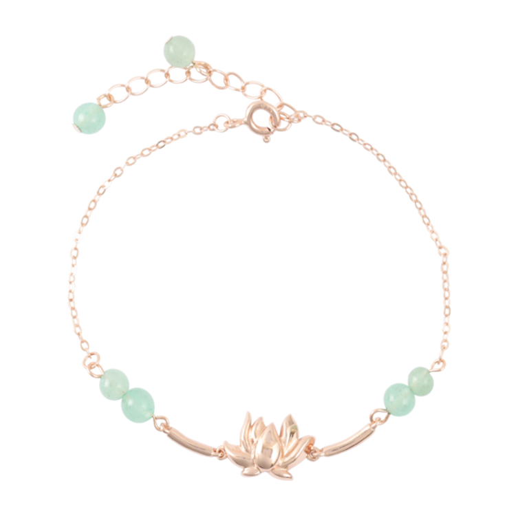 純銀手鍊，女士手鍊 清雅蓮花出淤泥不染；象徵沉靜潔淨 在日常裡自我盛開（4203玫瑰金）