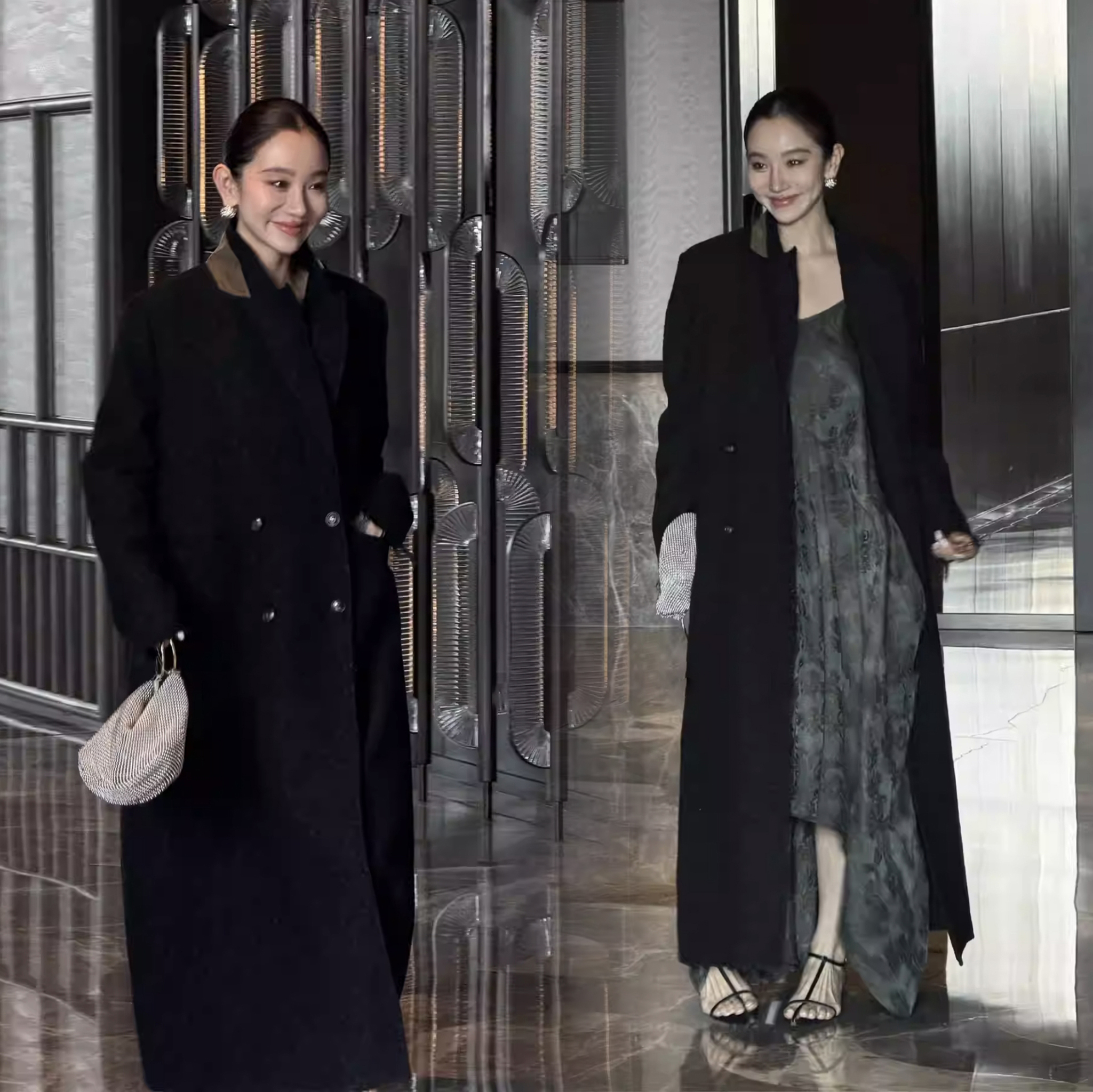 經典黑配色領片雙排釦造型長版大衣外套-S-L (Elegant & Love)