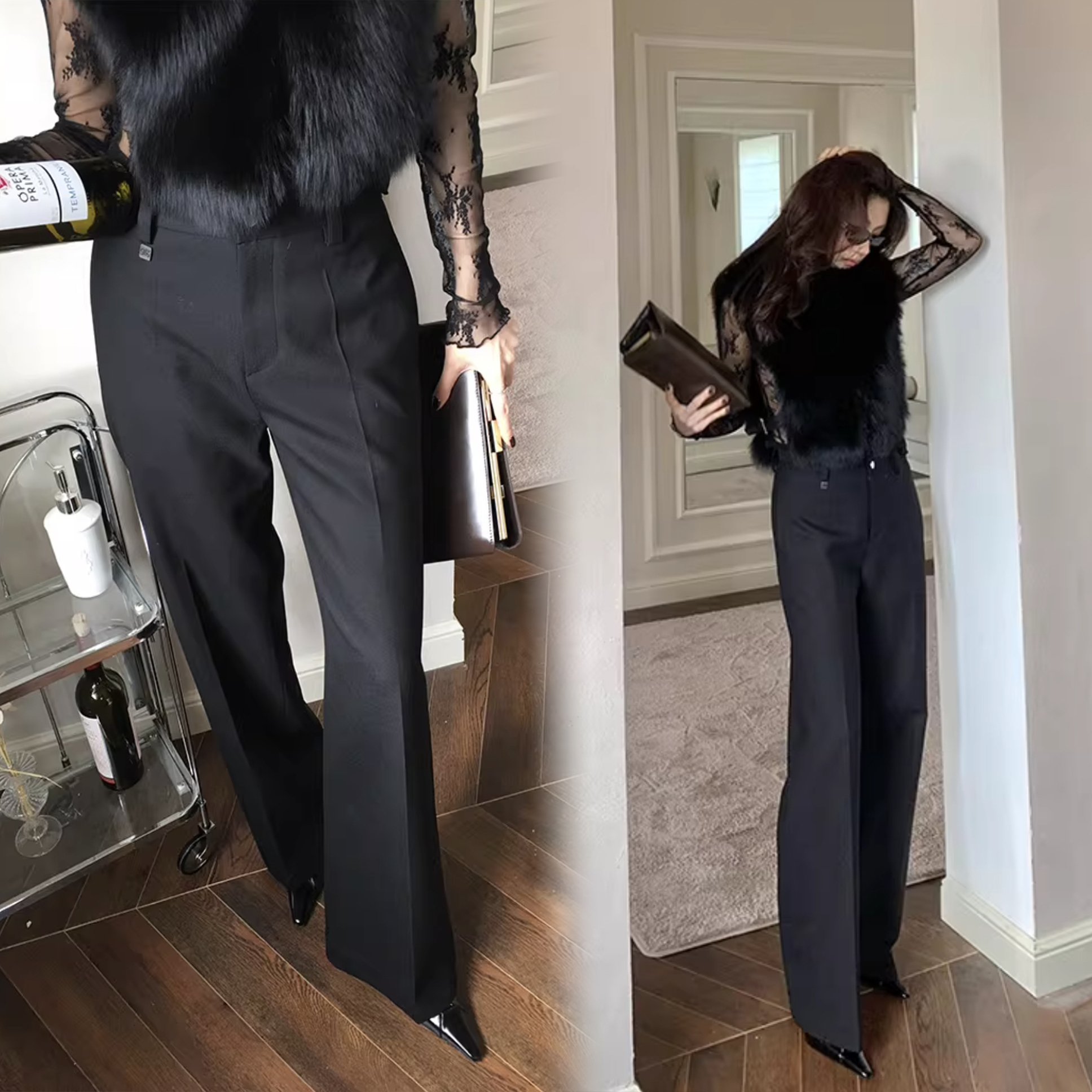 經典黑壓中線挺版長腿西裝褲長褲S-XXL (Elegant & Love)