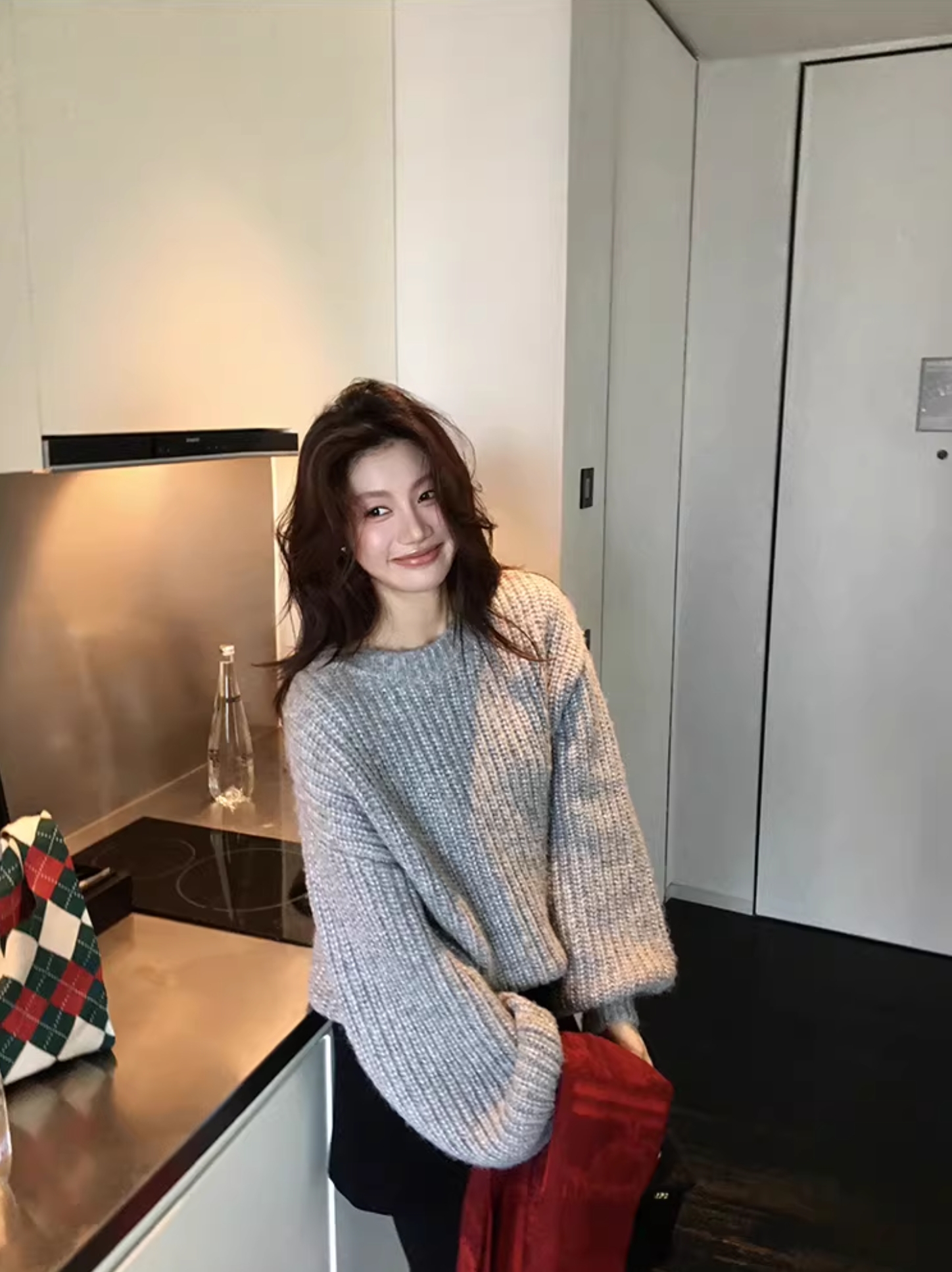 慵懶氣息圓領粗勾織針織毛衣-S-L / 2色 (Elegant & Love)