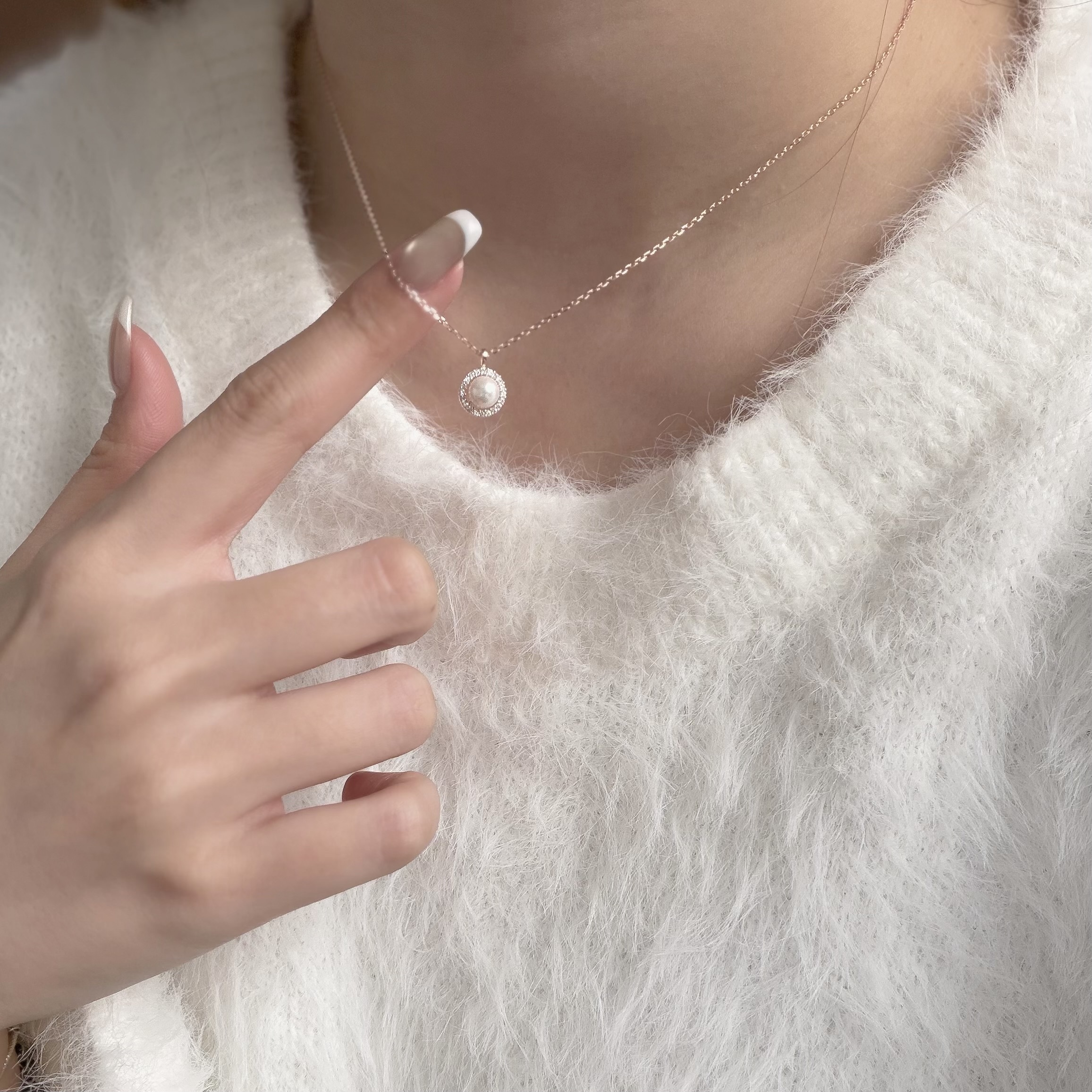 Y322【輕奢】排鑽珍珠純銀鎖骨鏈