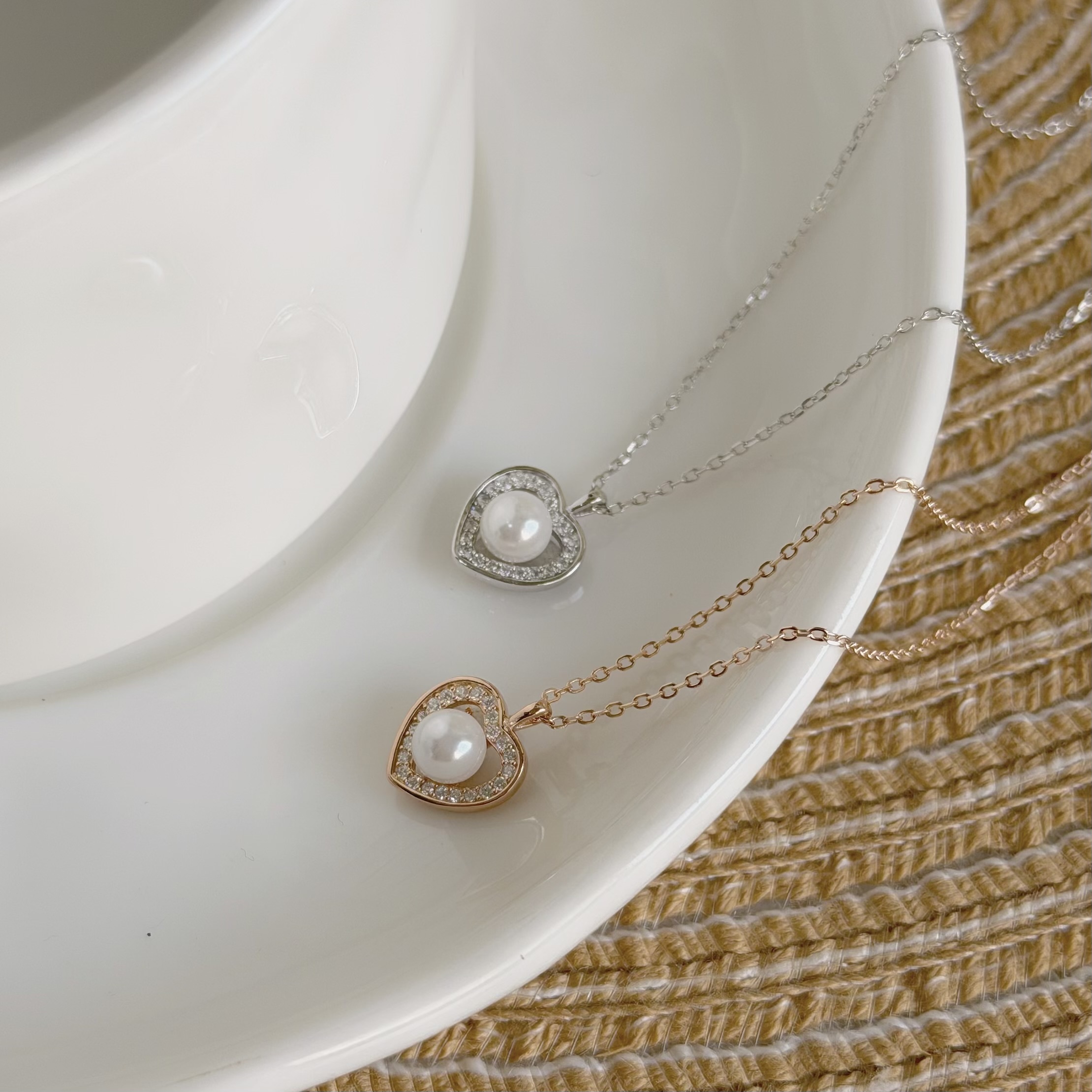 Y326【輕奢】排鑽愛心珍珠純銀鎖骨鏈