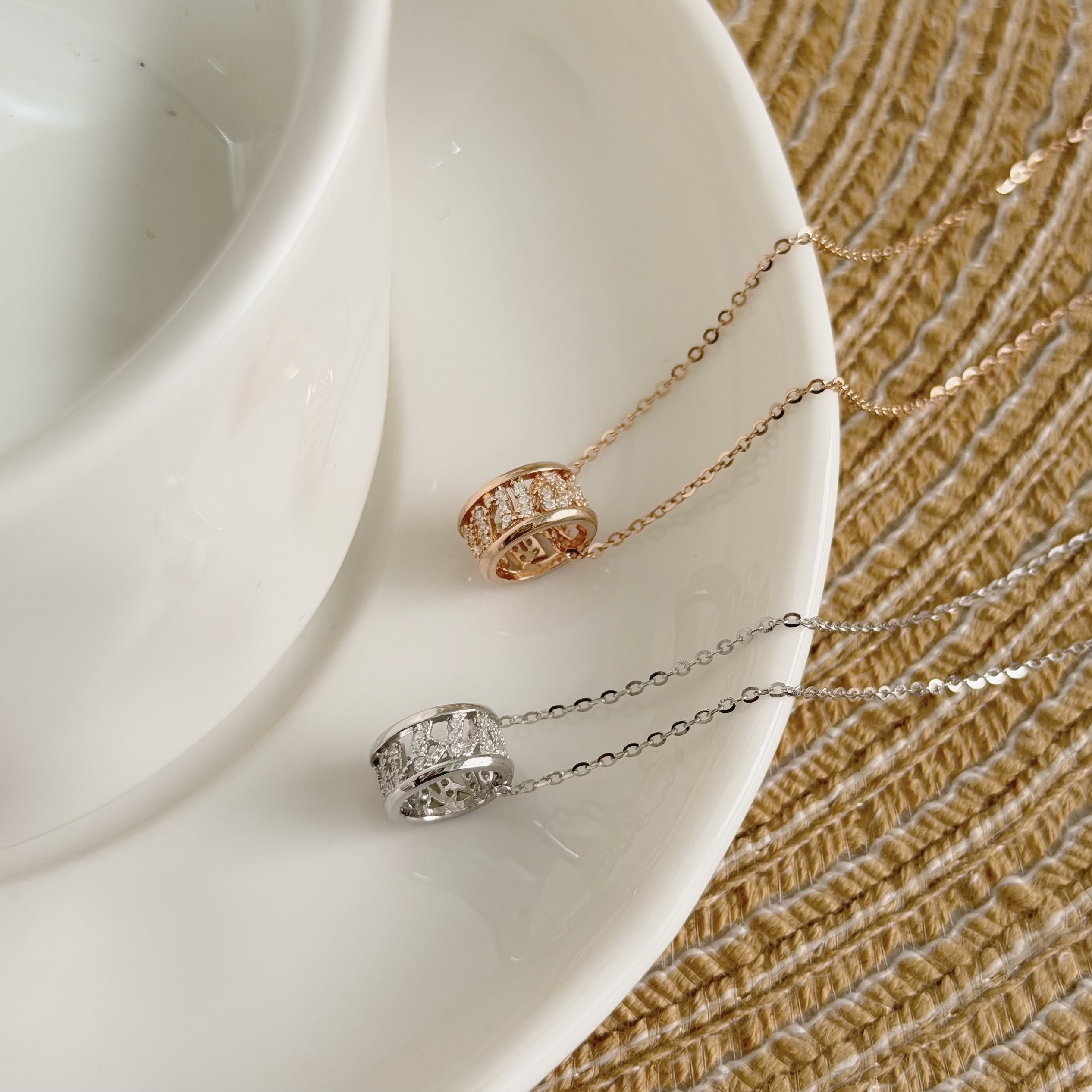 V185【輕奢】排鑽圓環純銀鎖骨鏈