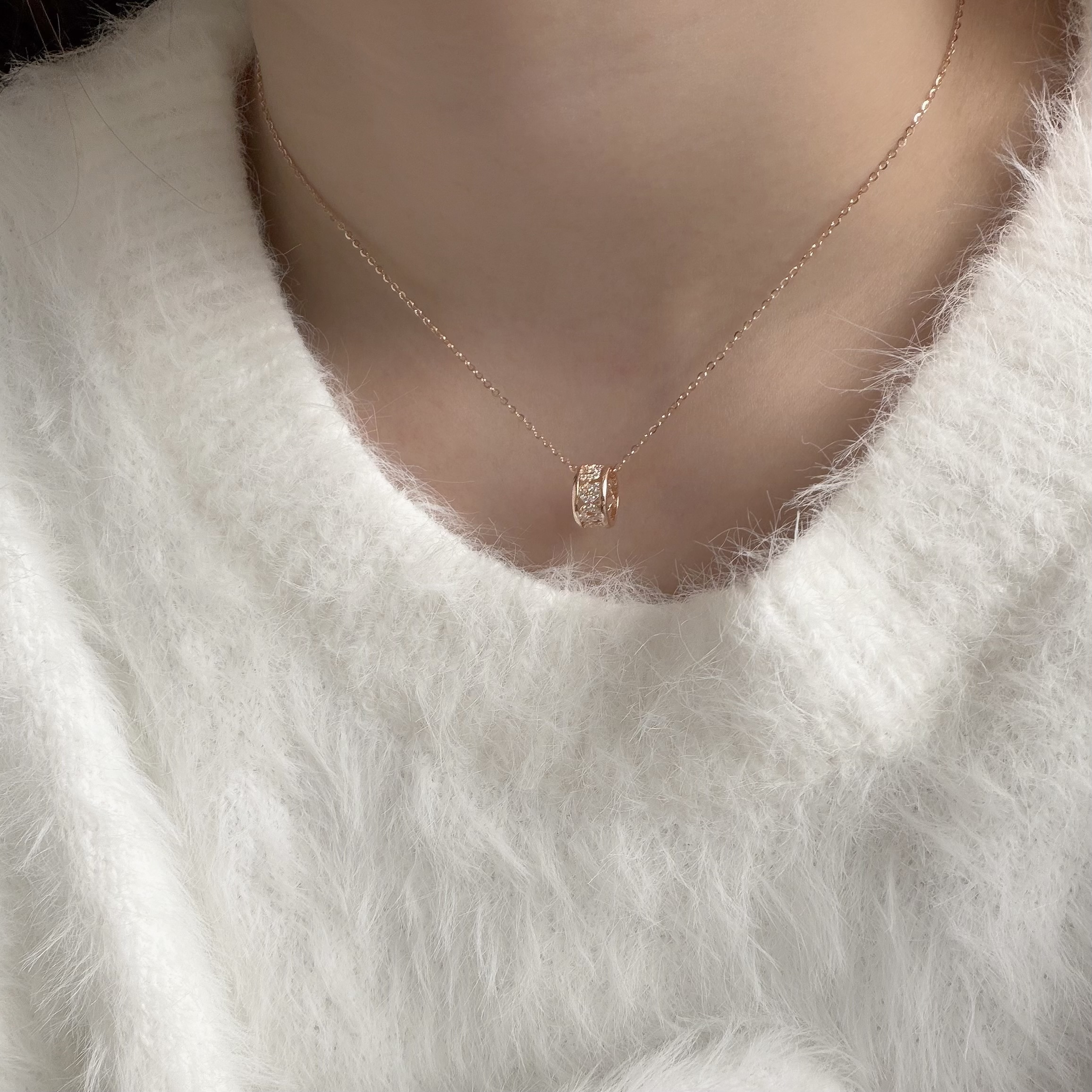 V185【輕奢】排鑽圓環純銀鎖骨鏈