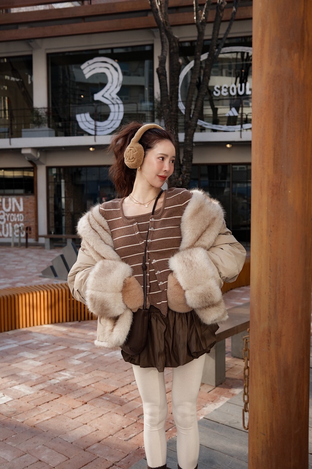 #DD92雙層皮革褲裙(黑/咖)