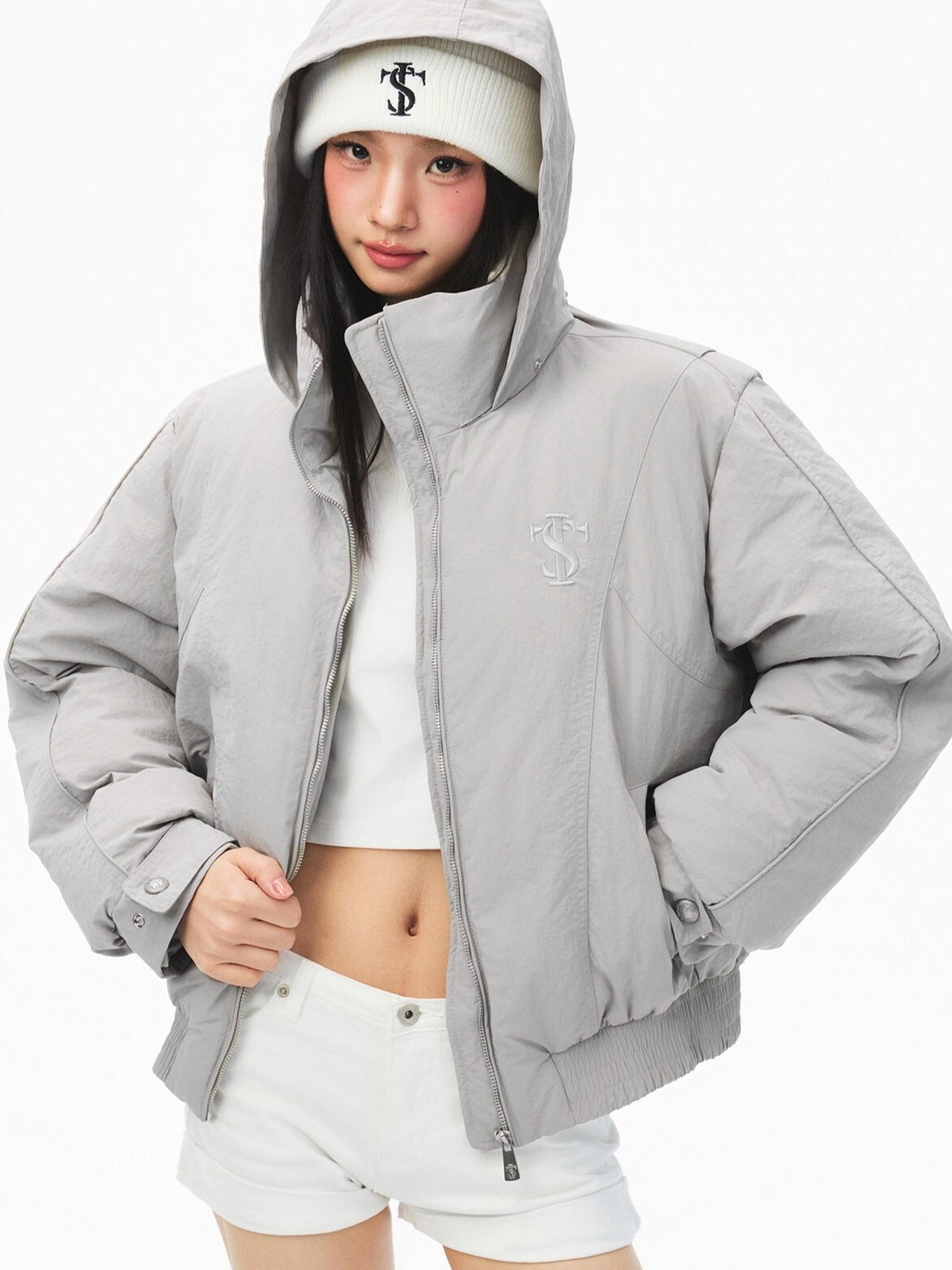 STK SmallTownKid 短版 拼接結構  連帽鈕扣 外套