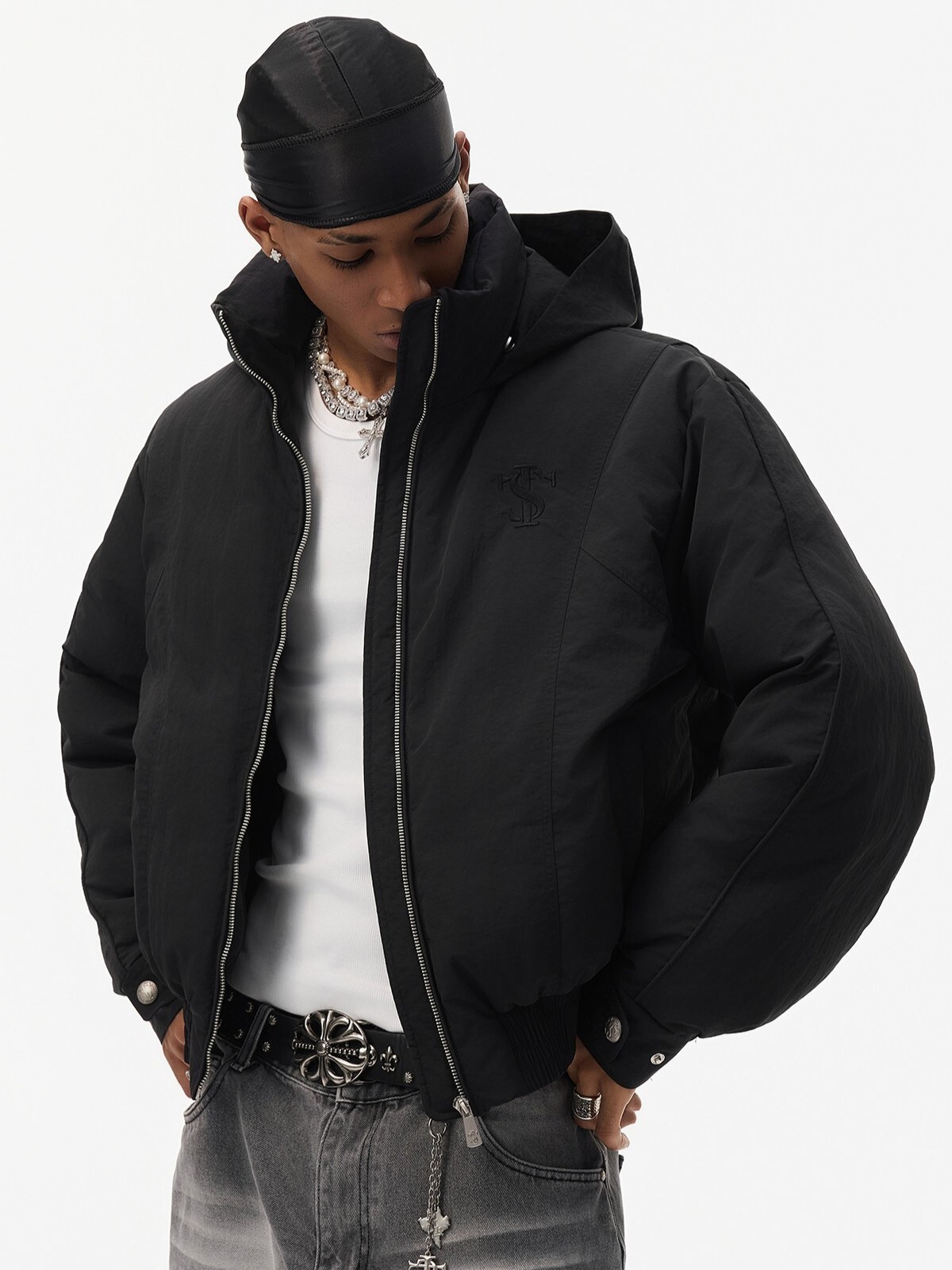 STK SmallTownKid 短版 拼接結構  連帽鈕扣 外套