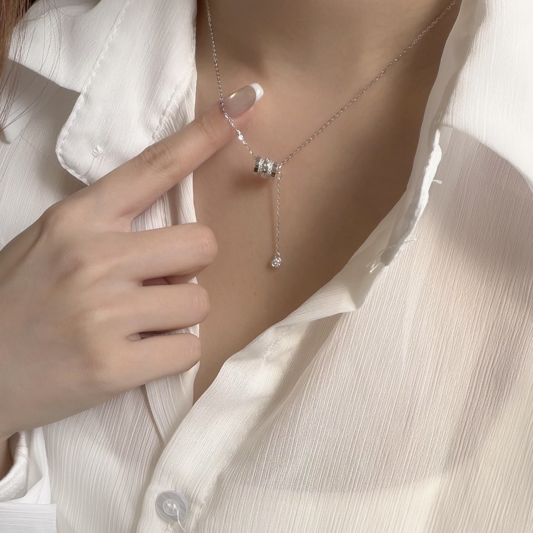 V189【輕奢】排鑽圓環純銀Y字鏈