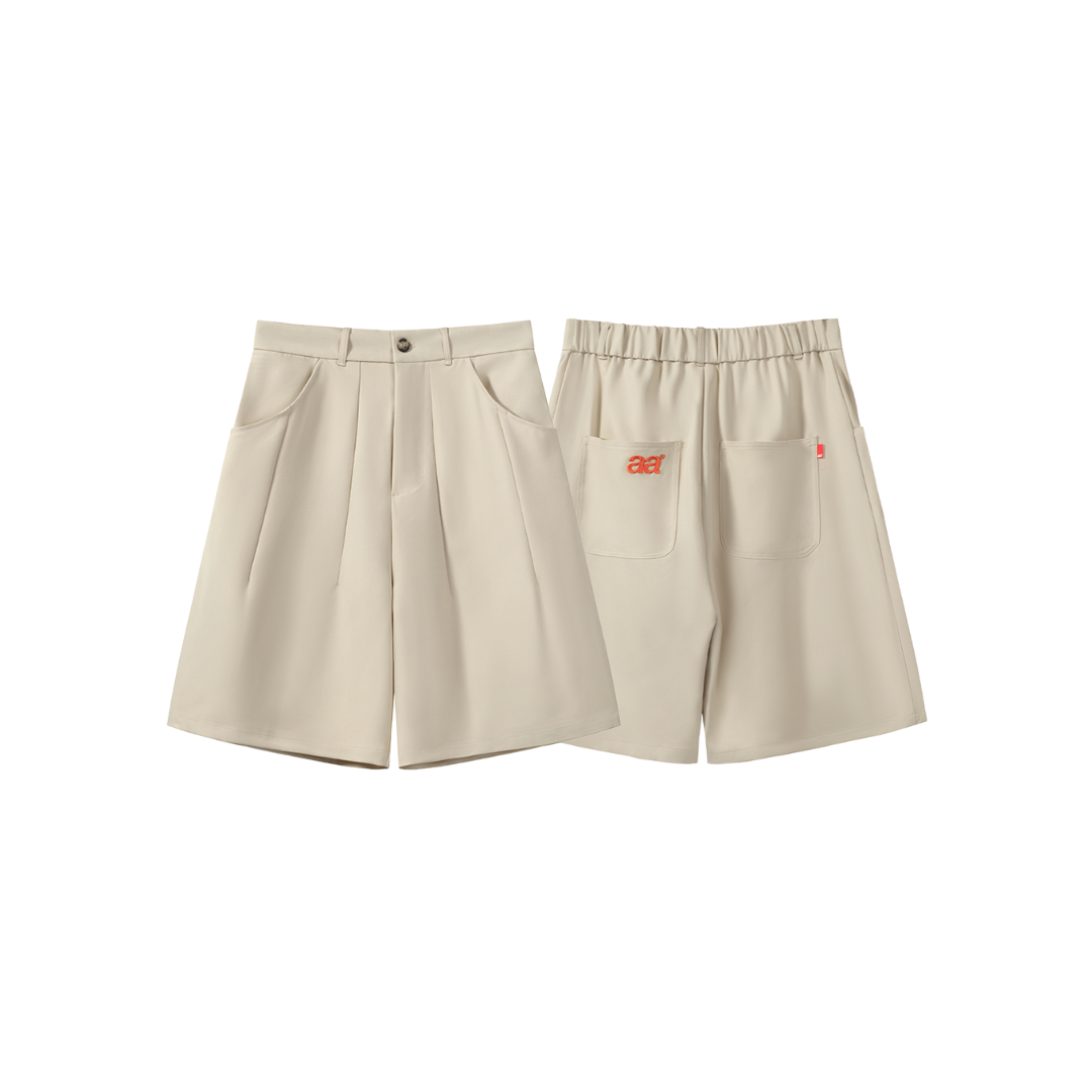 A.A Beige Short Pleated 寬版打褶西裝短褲