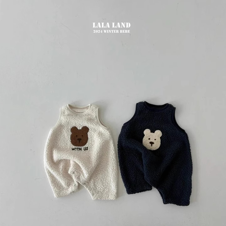 【H0128】毛絨絨刺繡小熊背心爬服 (66-90)