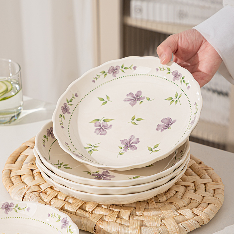 《6514》法式紫色小花波浪花邊圓盤