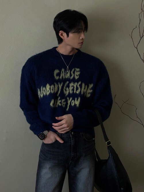 字母安哥拉刷羊毛針織衫