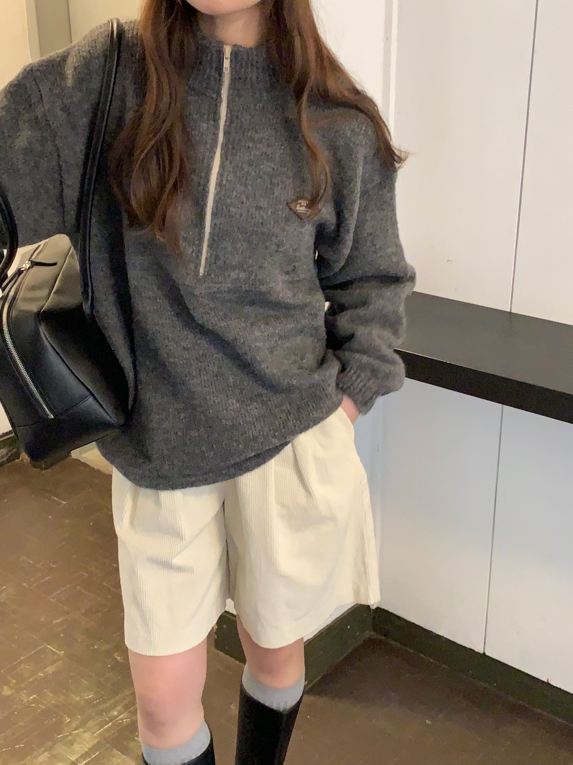 半拉鍊反領毛衣