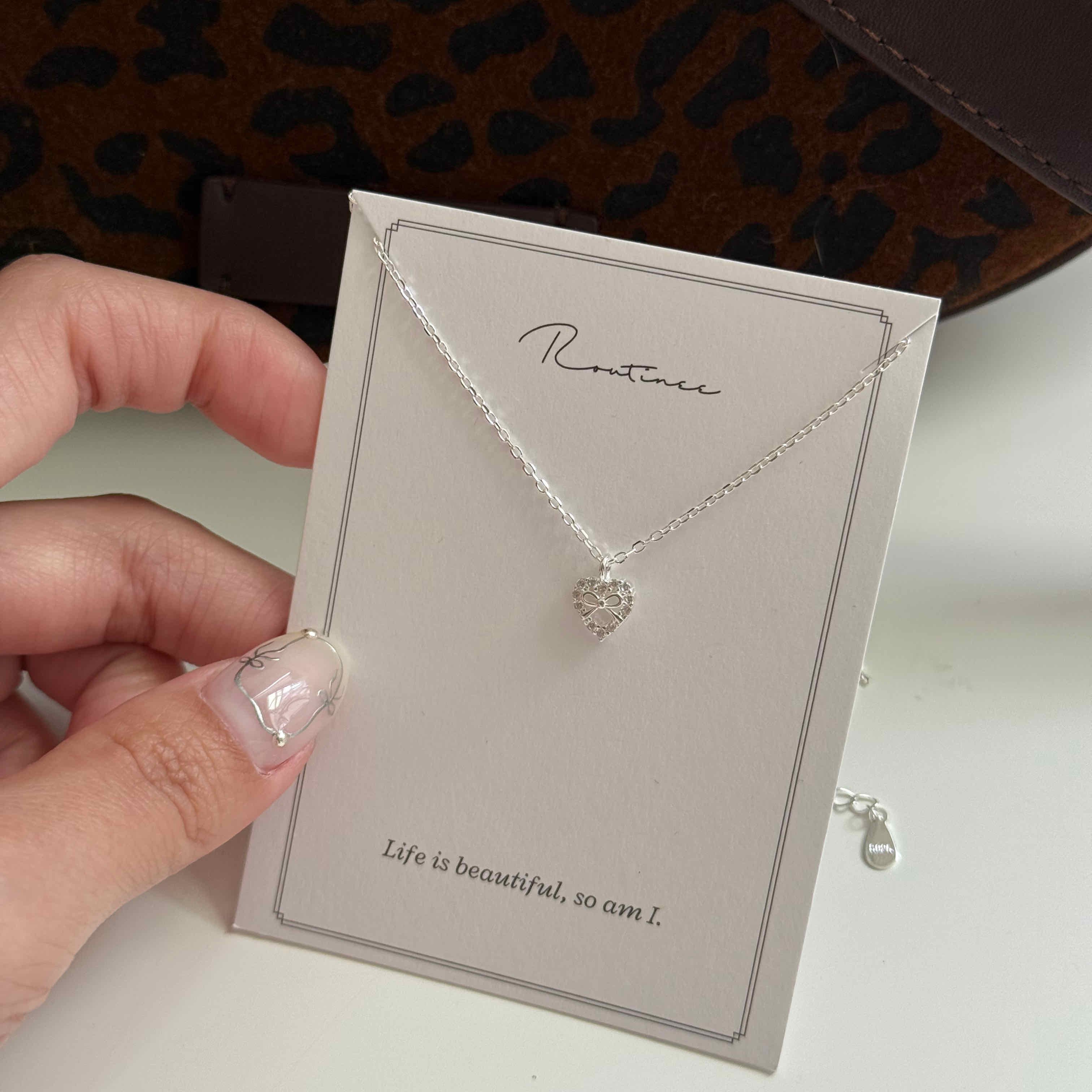 🇰🇷925 silver 愛心排鑽蝴蝶結項鍊