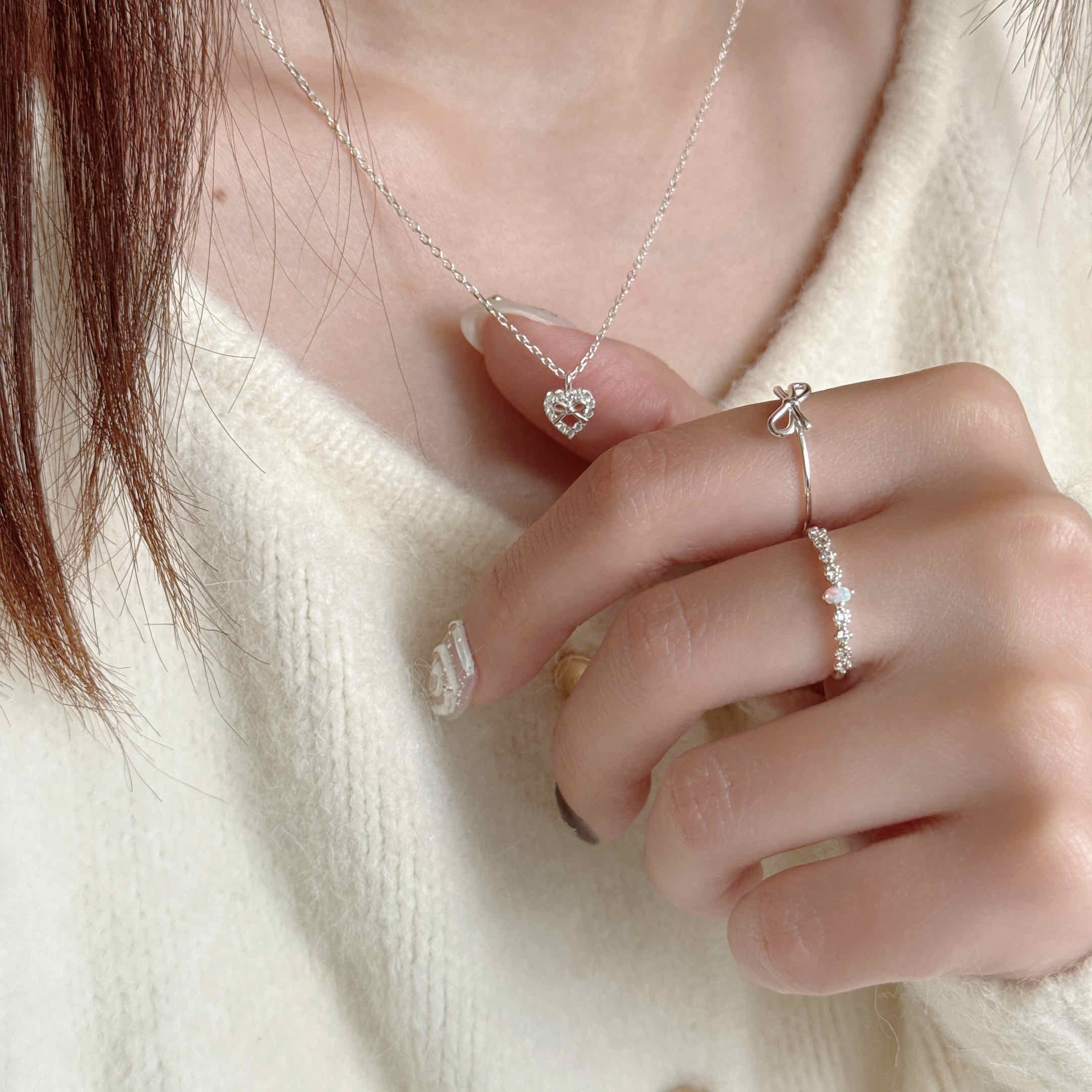 🇰🇷925 silver 愛心排鑽蝴蝶結項鍊