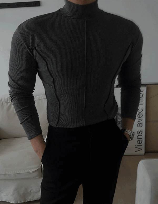 中線立領肌肉長袖T恤