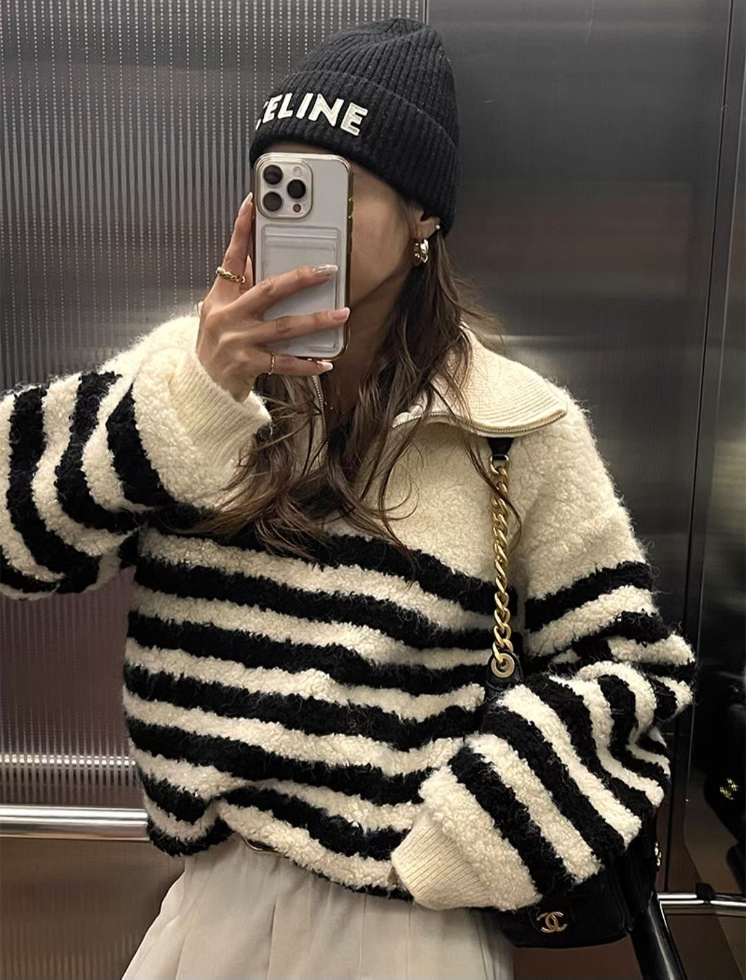 半拉鍊橫間針織