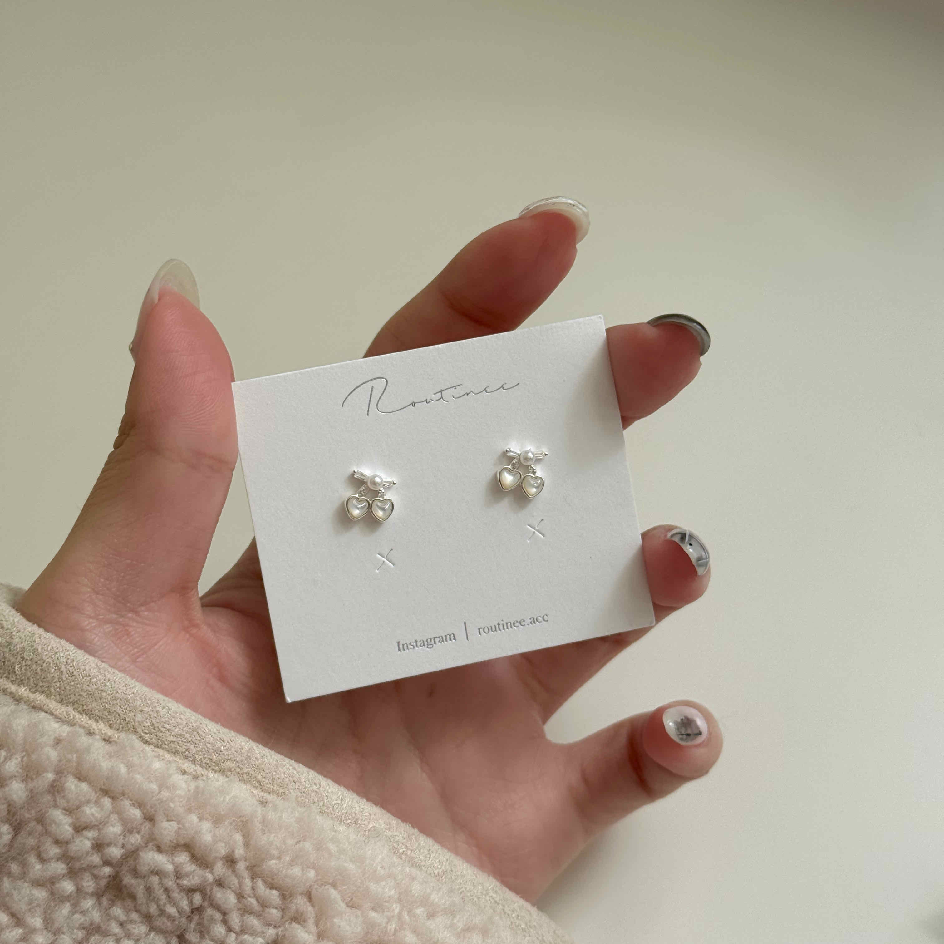 🇰🇷925 silver 貓眼櫻桃珍珠耳環