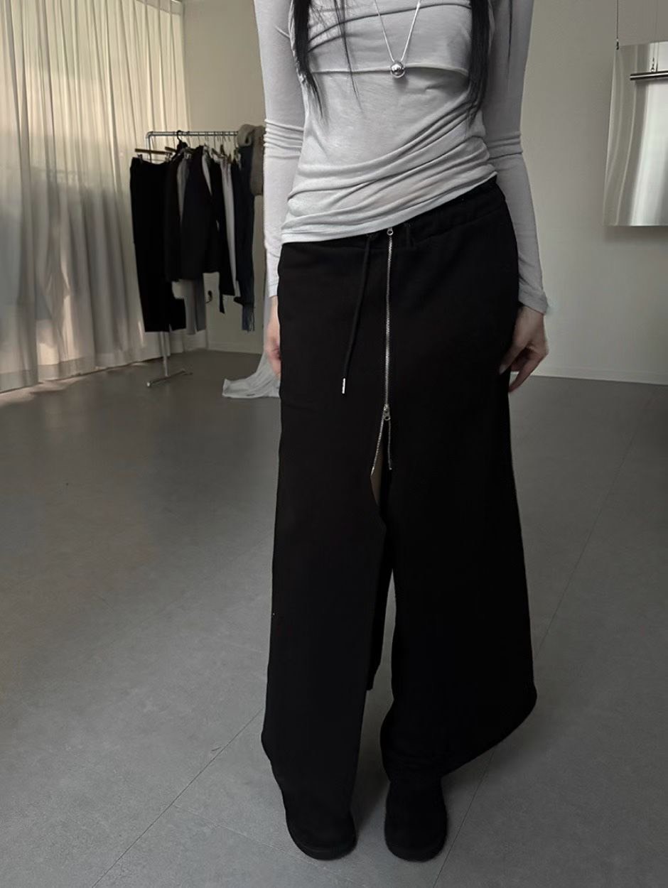 拉鍊前開岔厚棉長裙