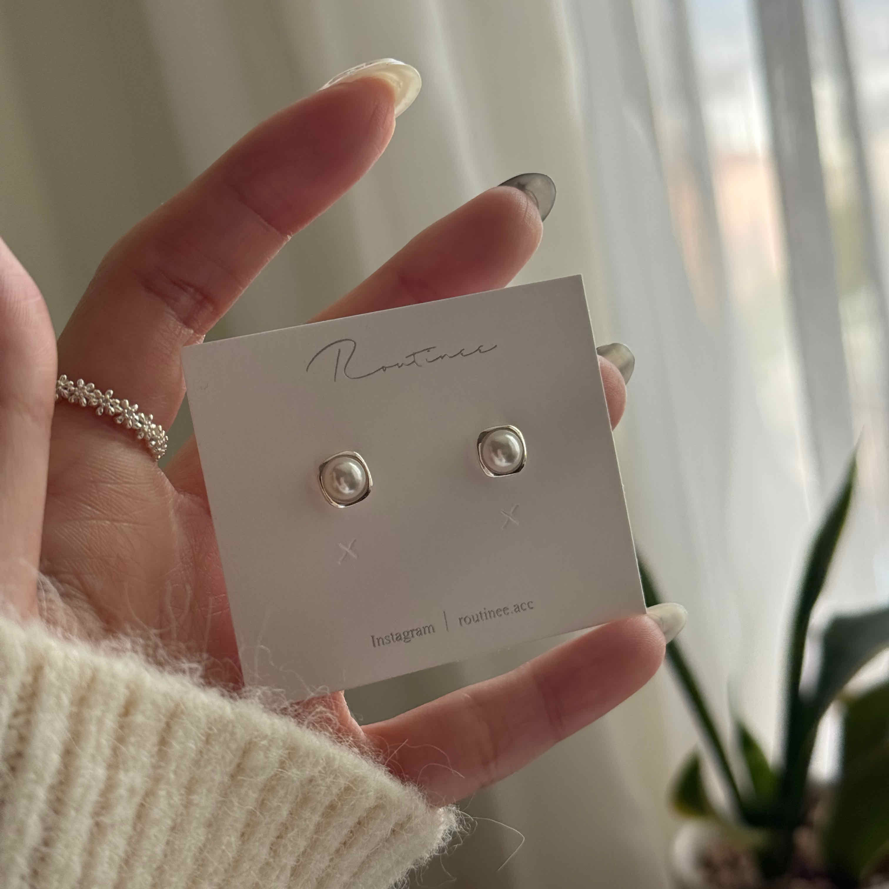 🇰🇷925 silver 最適合搭毛衣的珍珠耳環