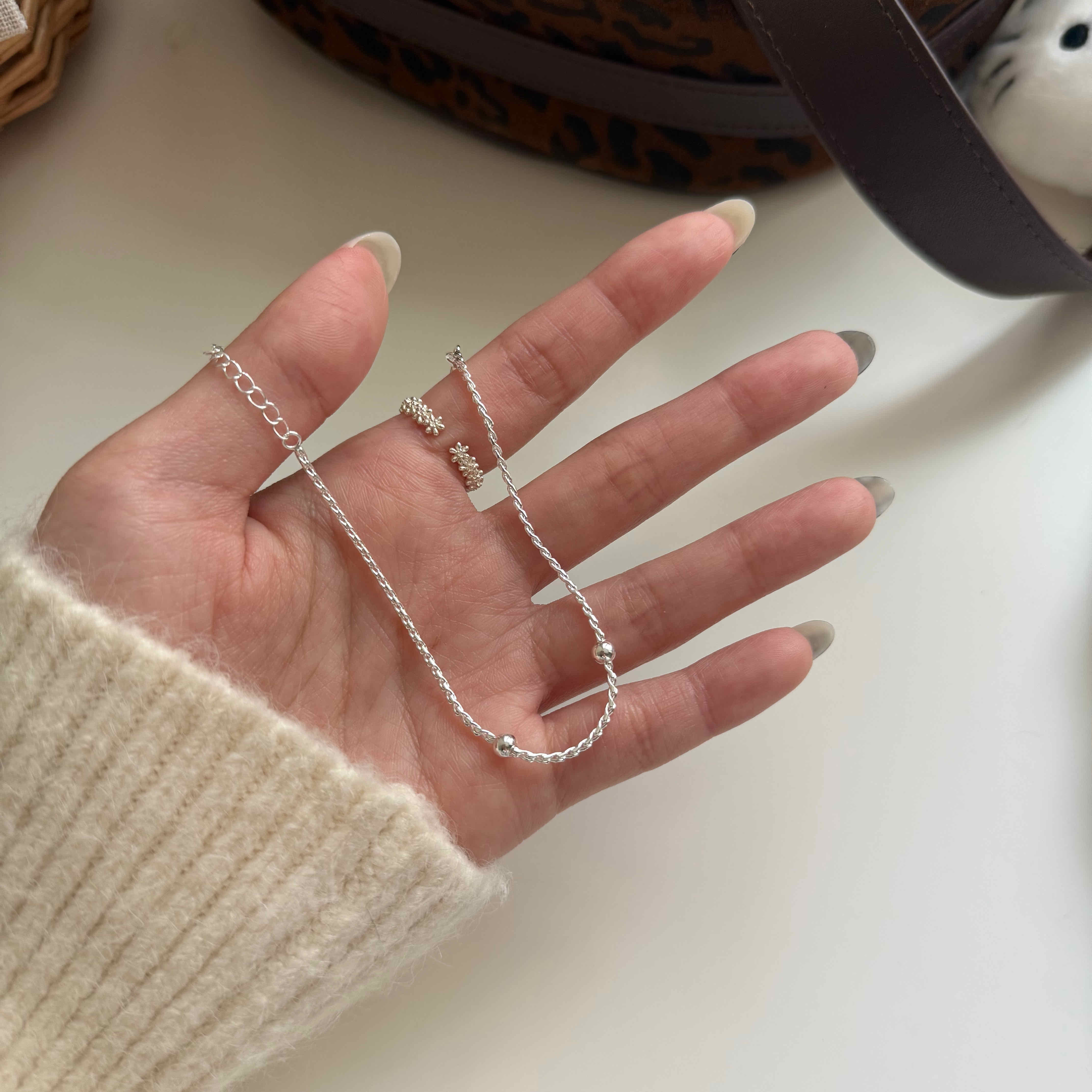 🇰🇷925 silver 厚磅鏈條珠珠手鍊