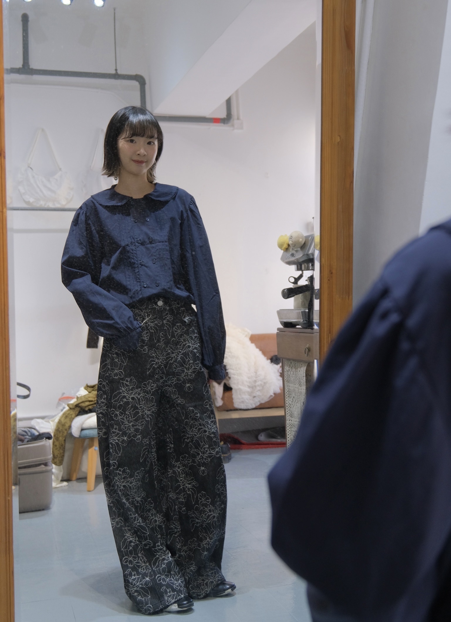 知性娃娃領雙鈕扣恤