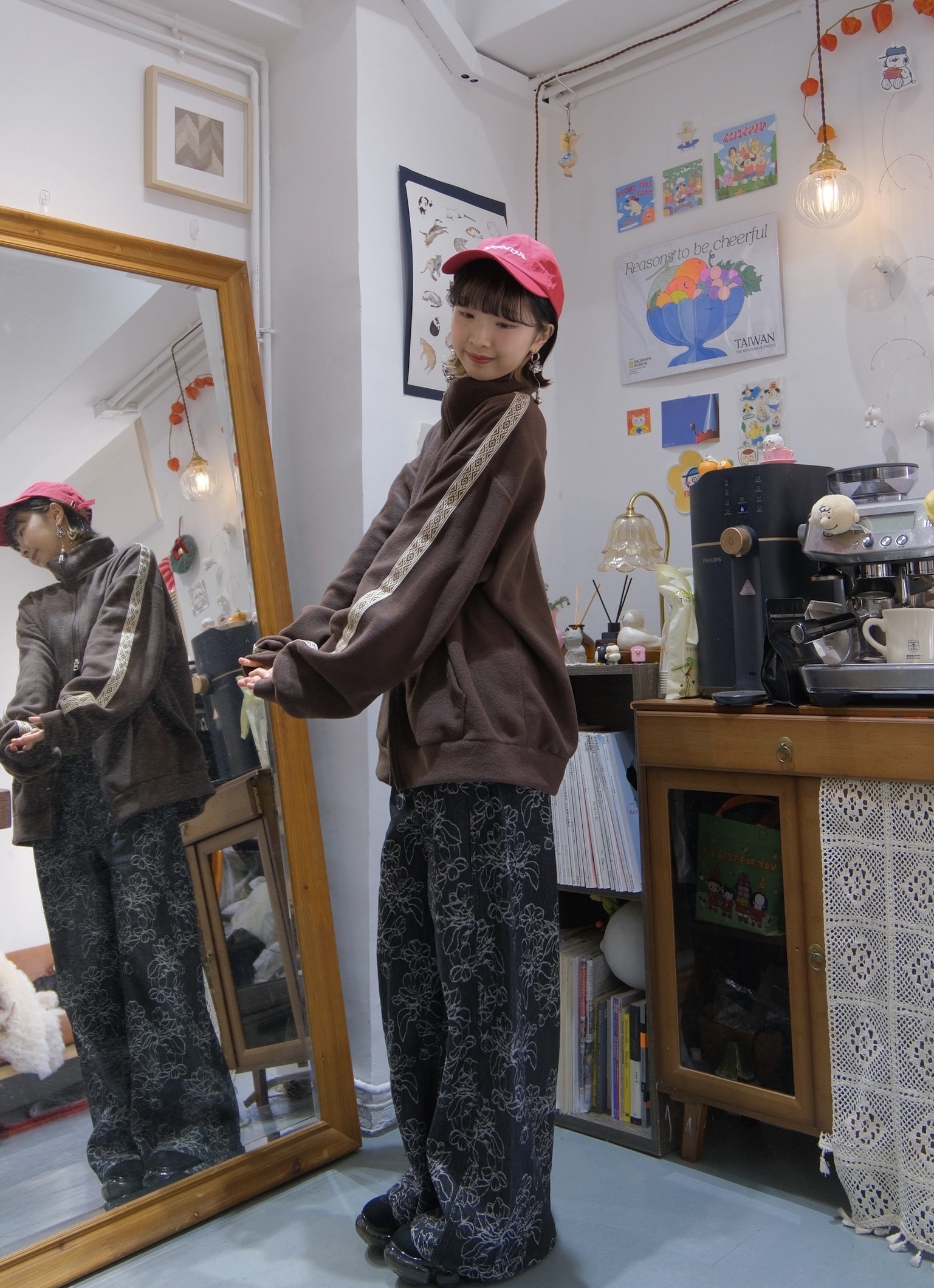 [三色入]民族風抓毛雙拉鍊外套(Brown)