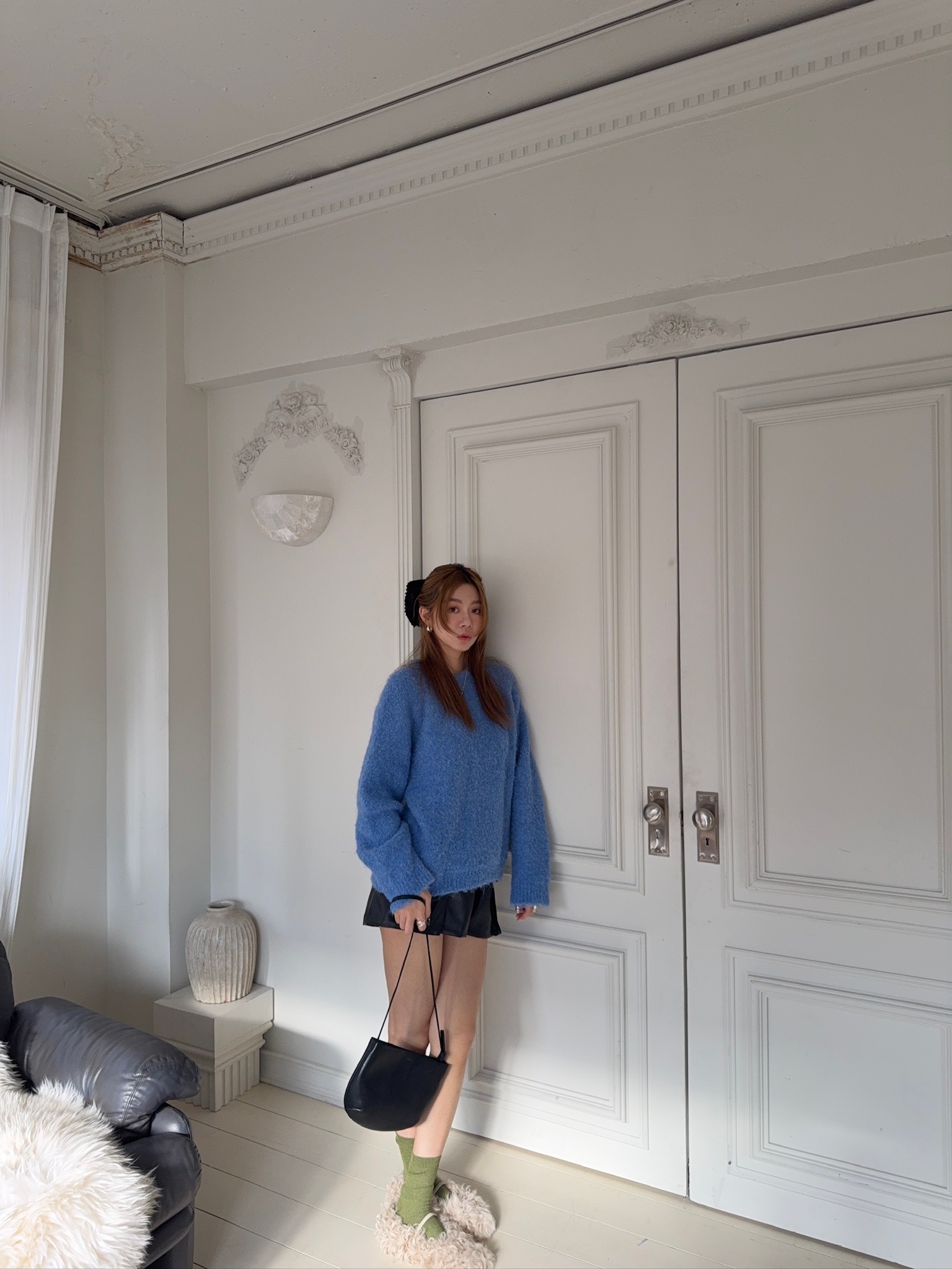 J13/ 混羊毛20%圓領落肩毛衣