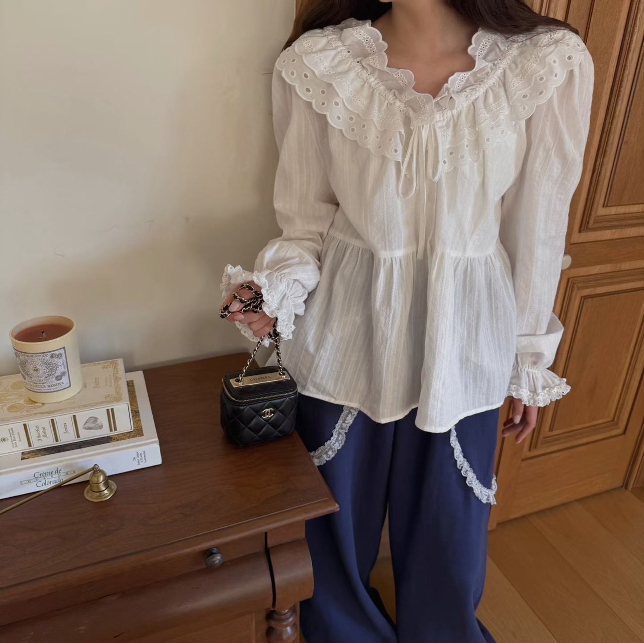 蕾絲滾圈休閒褲