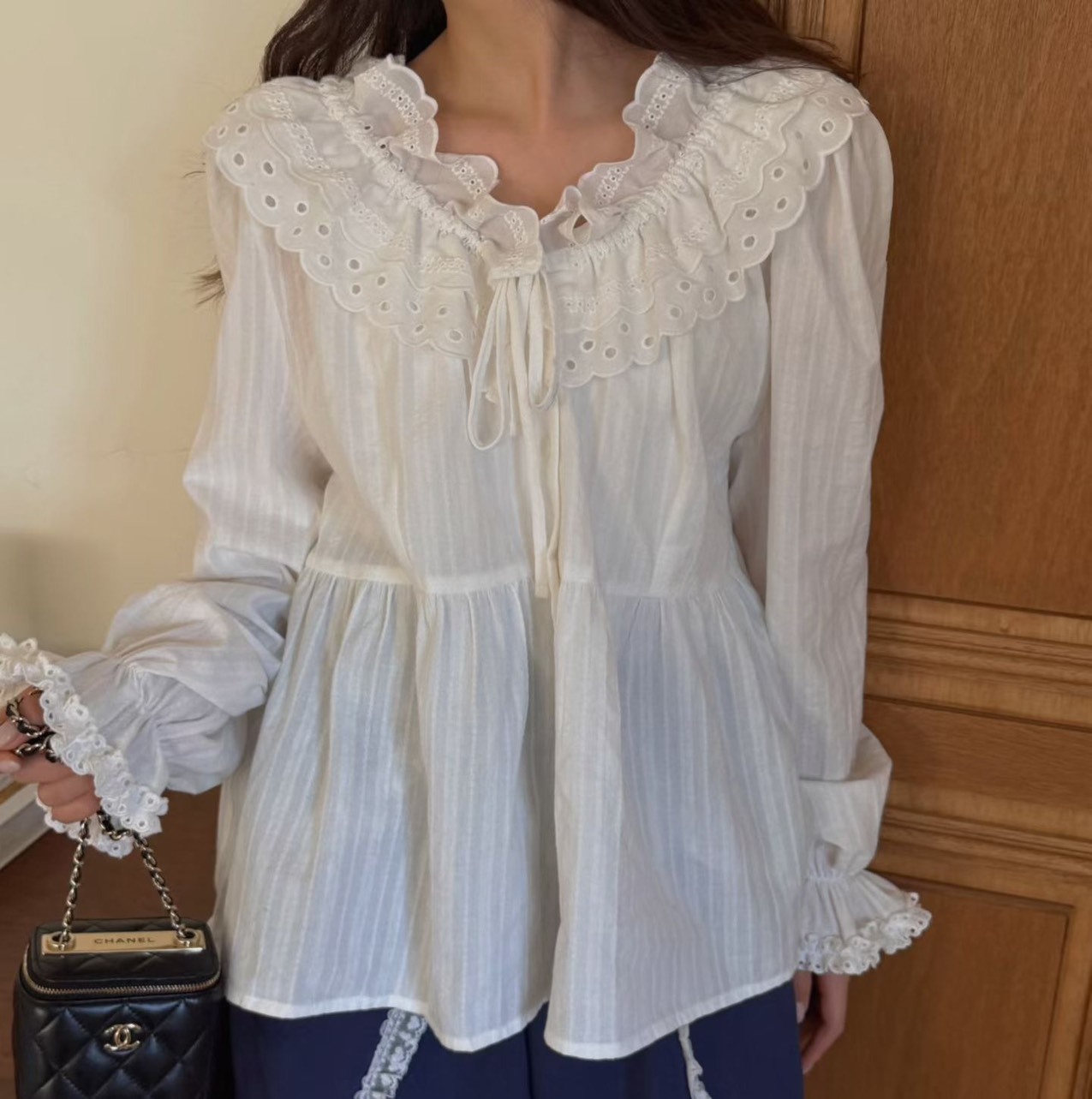 洞洞蕾絲棉麻襯衫