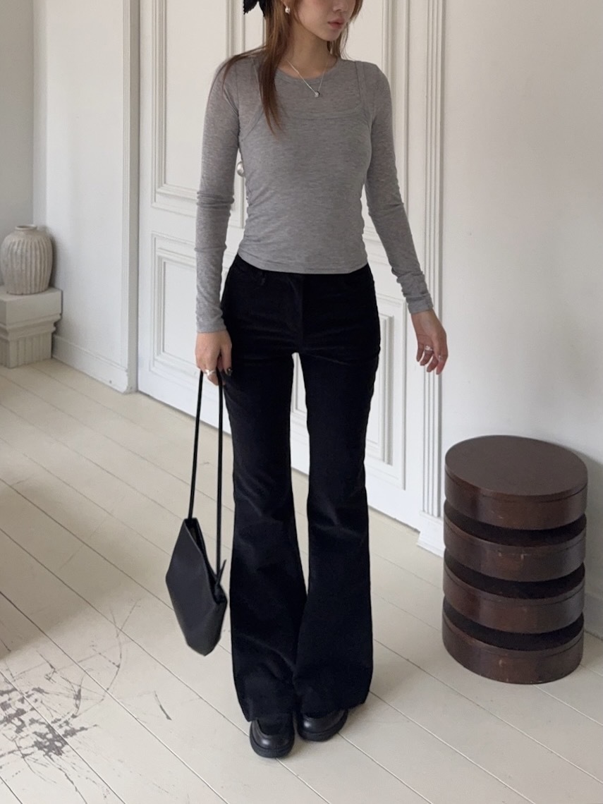 J02/ 坑條微喇叭歐膩褲