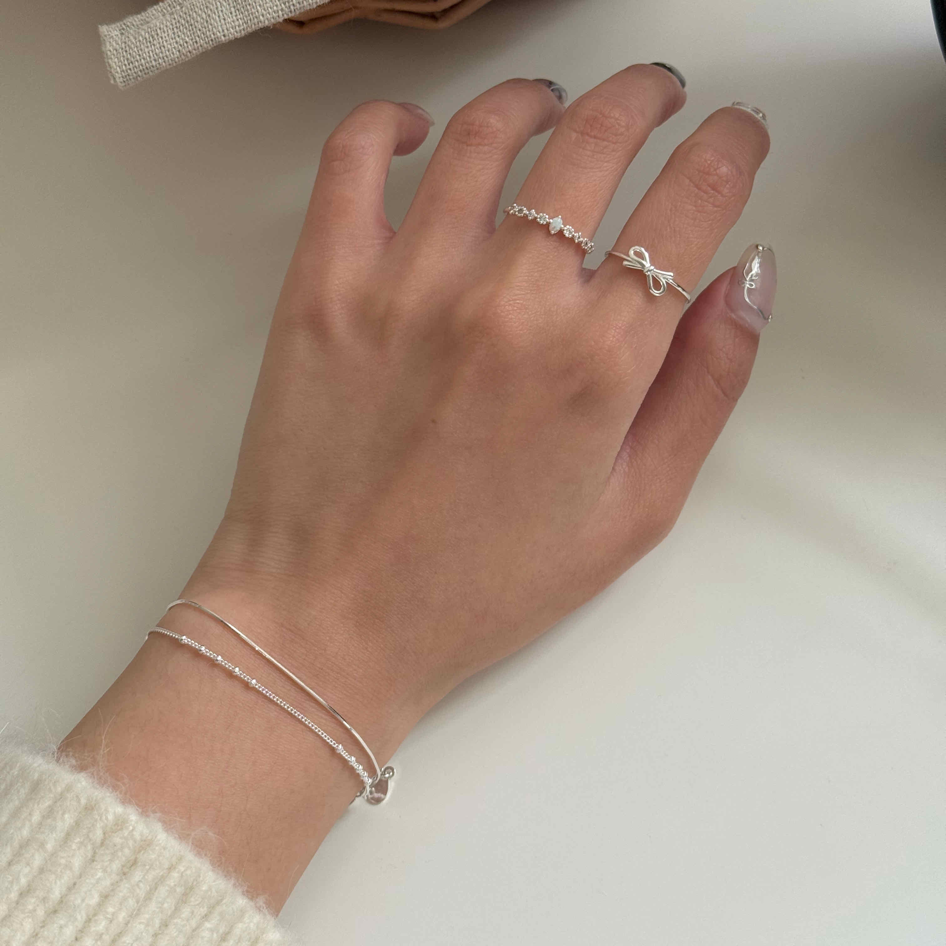 🇰🇷925 silver 百搭蛇鏈珠珠雙層手鍊