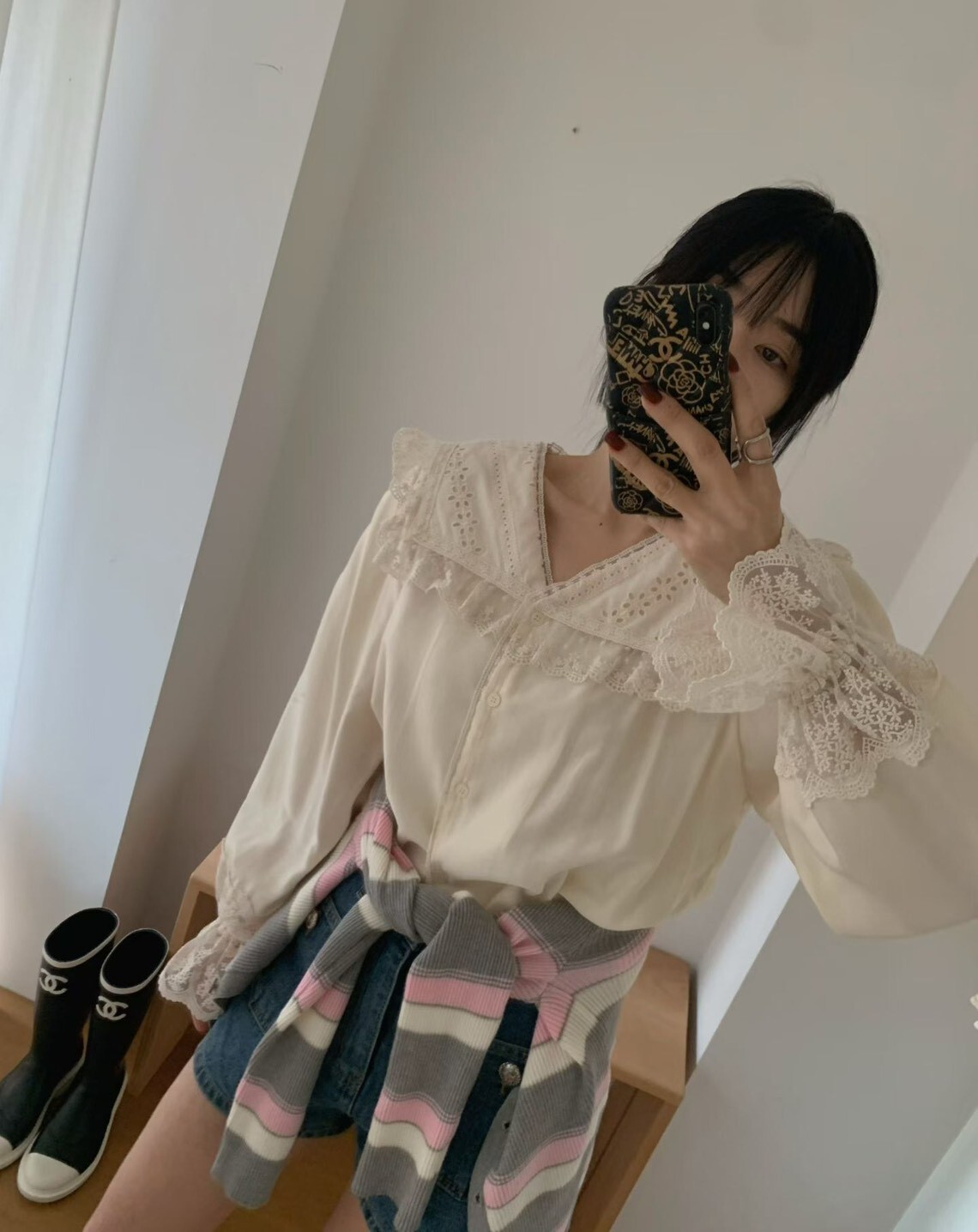 方蕾絲水手領襯衫