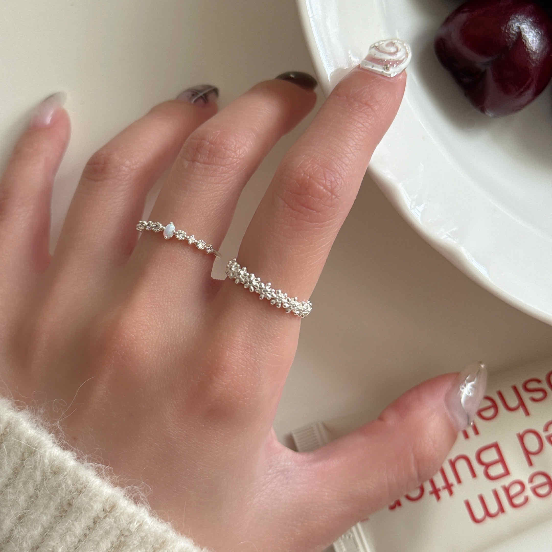 🇰🇷925 silver 厚磅花花小鑽開口戒指