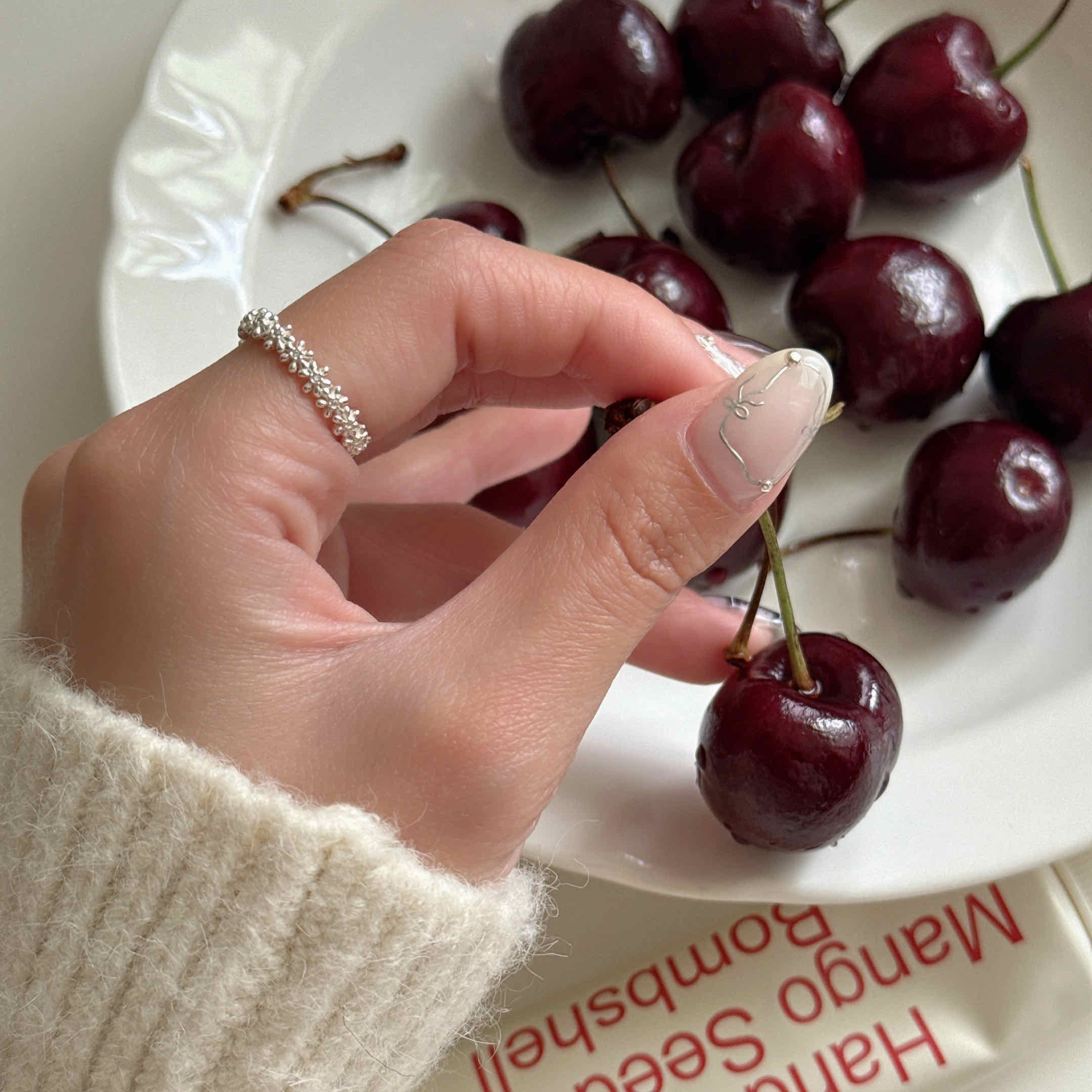 🇰🇷925 silver 厚磅花花小鑽開口戒指