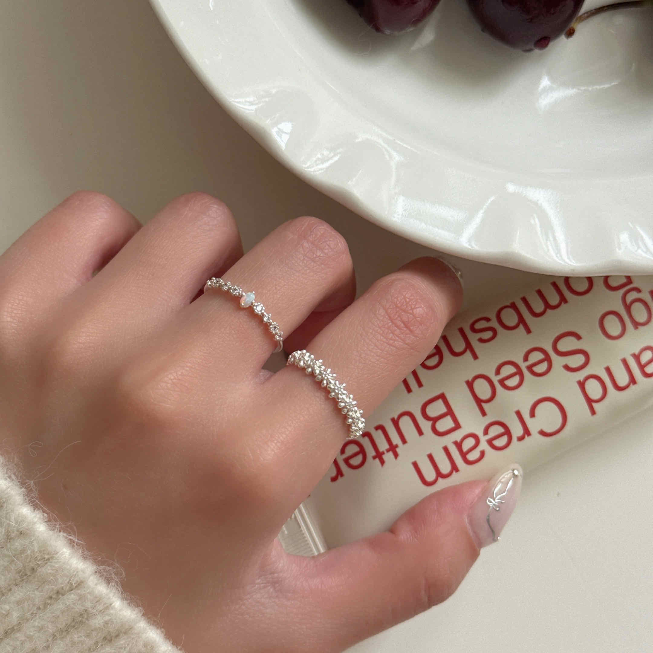 🇰🇷925 silver 歐珀石宮廷鑽戒指｜2 color