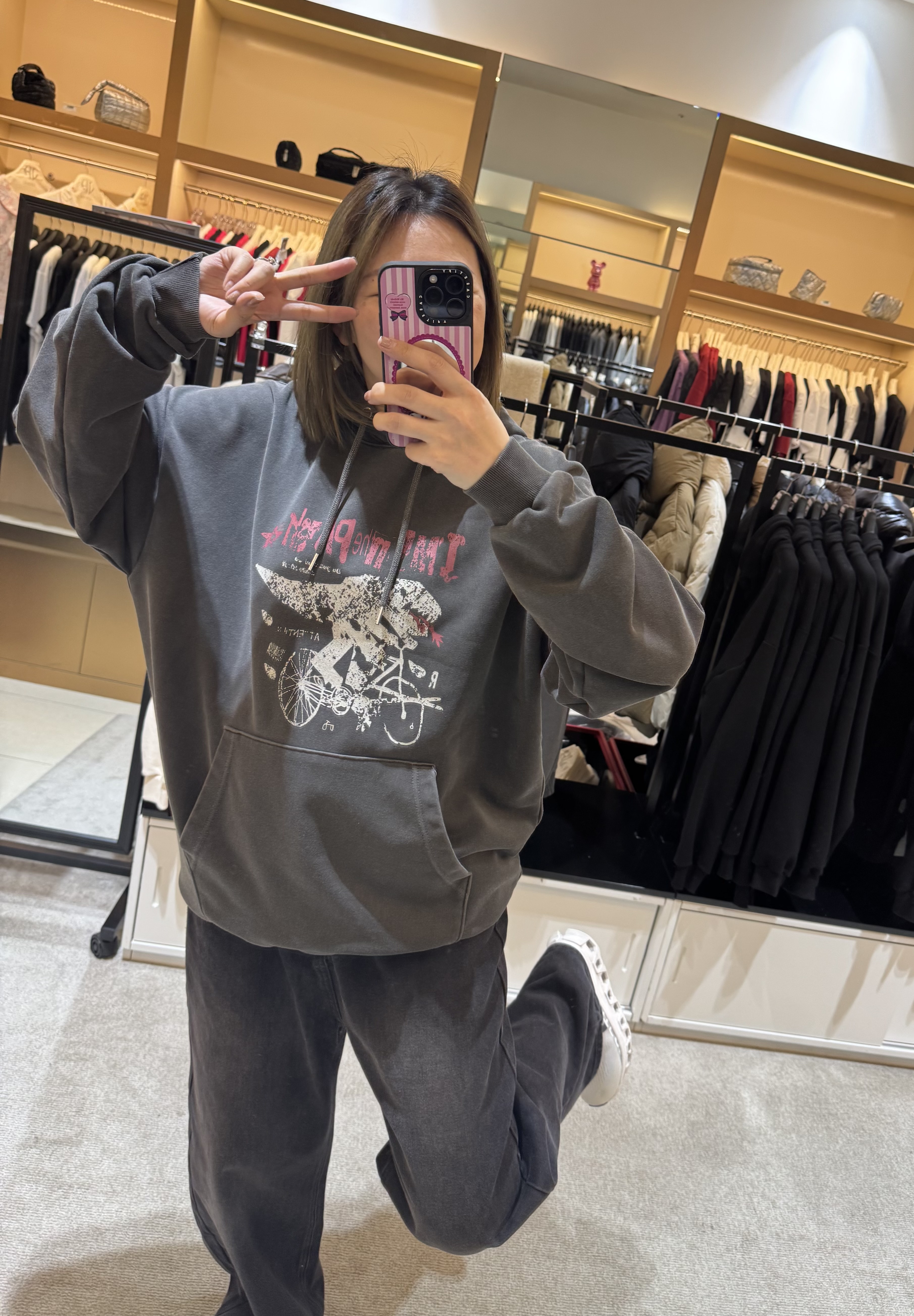 A1DY15 圖案衛衣*灰色*恐龍/狗仔