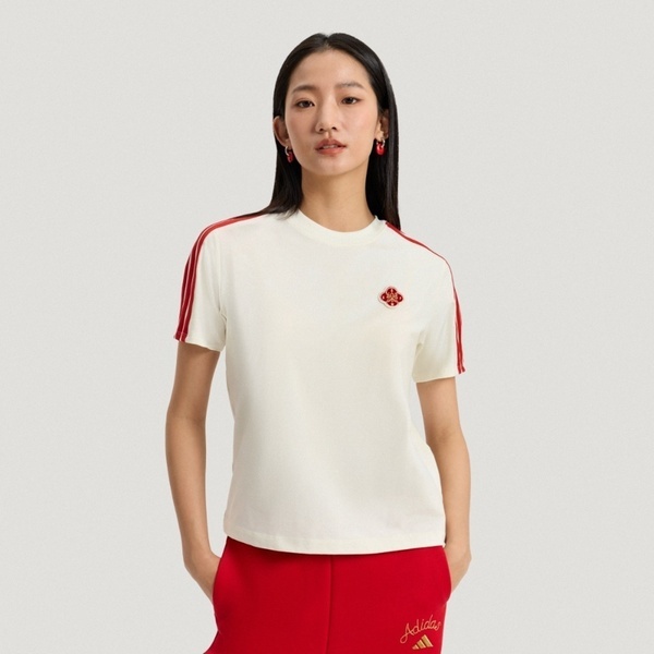 Adidas 愛迪達 Nyr Ss Tee KV0507 女 T恤 運動上衣 休閒短袖 米 紅 亞版