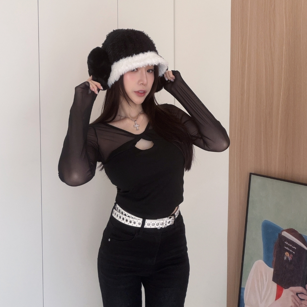 【微醺迷迷】DOMISS網紗透視感! 扭結上衣 長袖T恤-3色(現+預)