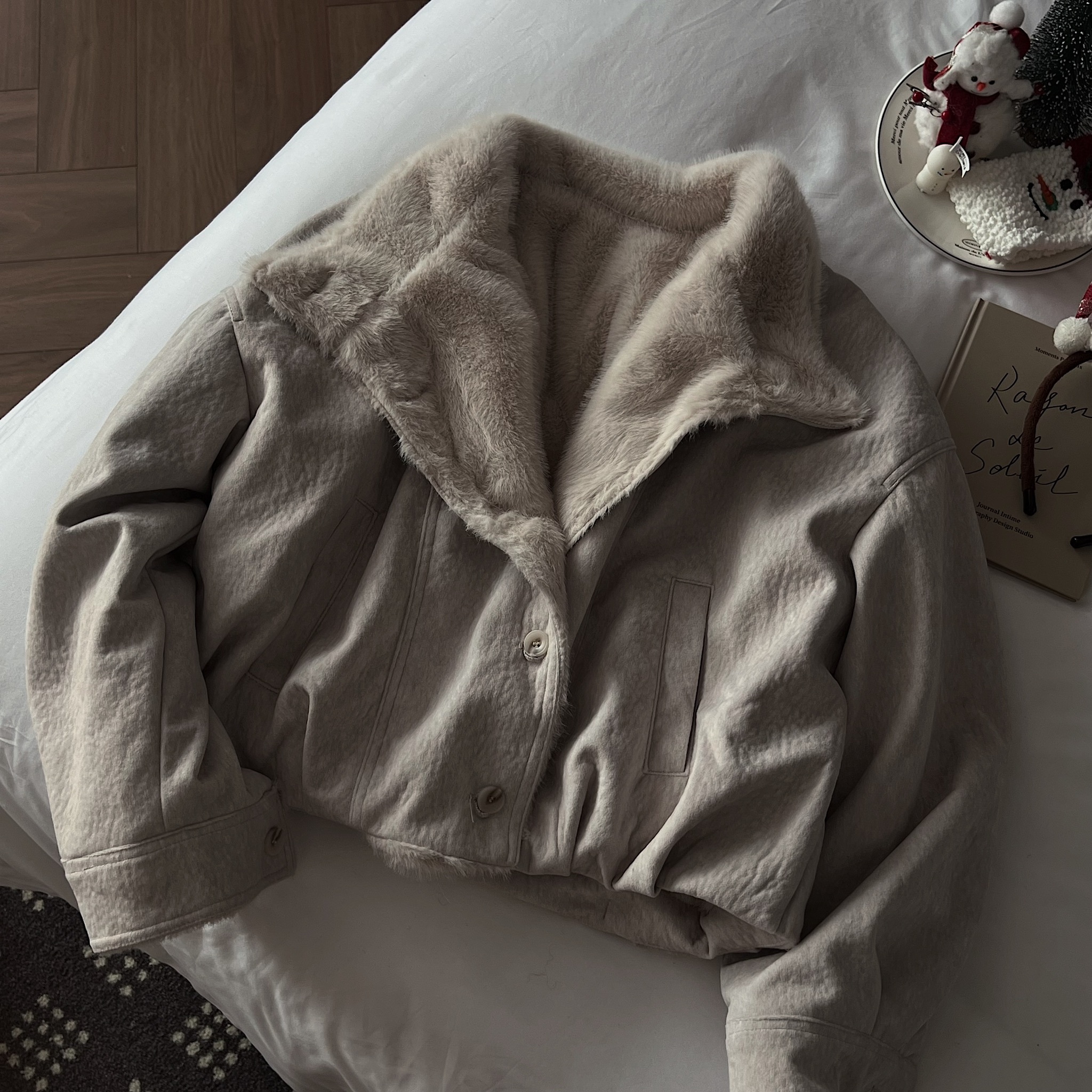 棉雲雪球，可雙面穿鹿皮絨外套