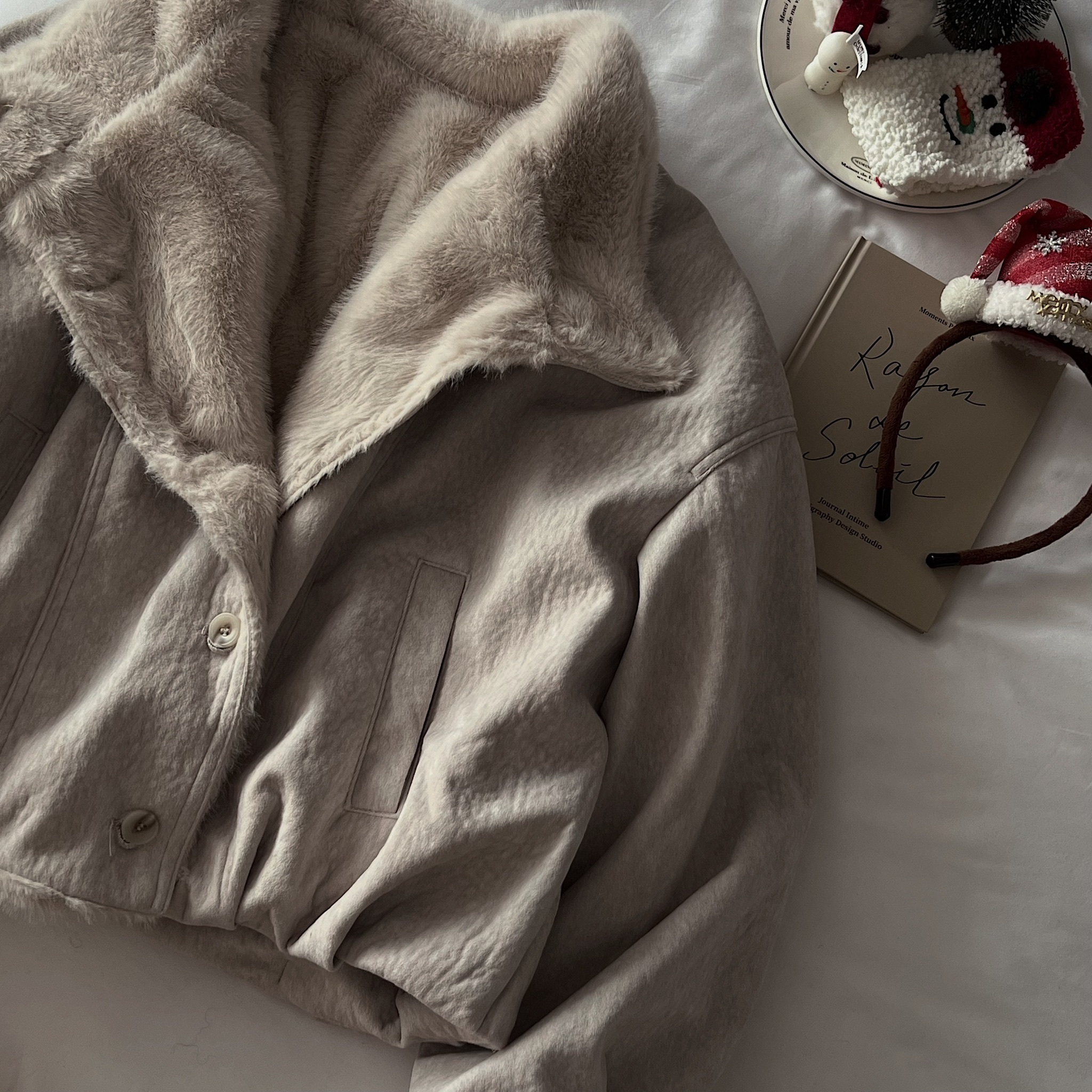 棉雲雪球，可雙面穿鹿皮絨外套