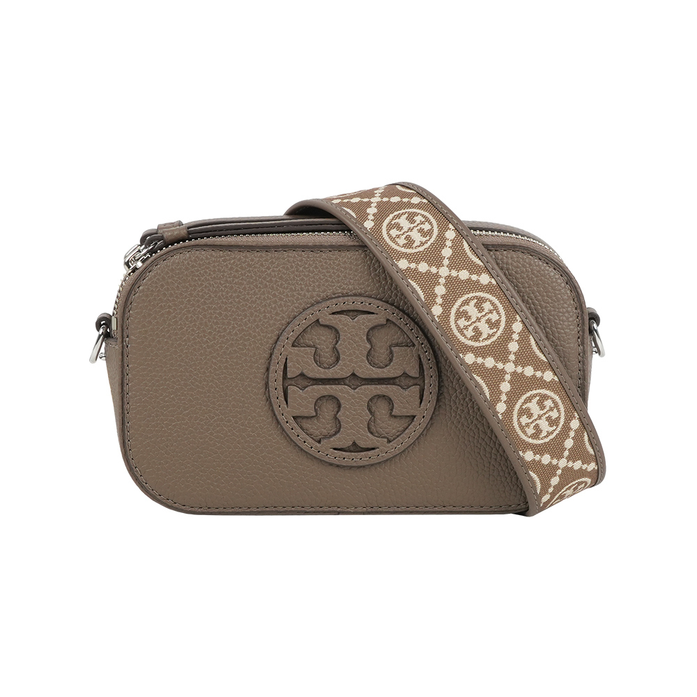 【Tory Burch】Miller 荔枝紋雙拉鍊迷你相機包(蘑菇棕)