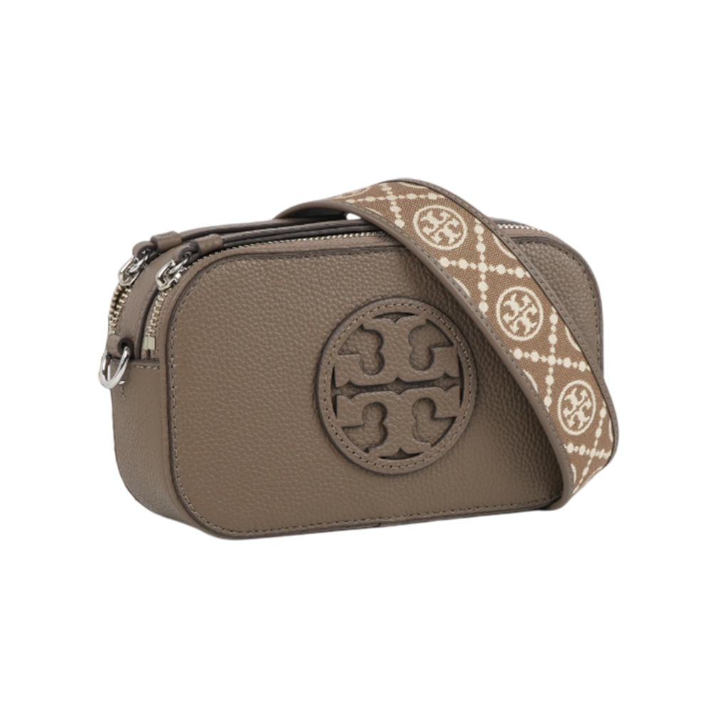 【Tory Burch】Miller 荔枝紋雙拉鍊迷你相機包(蘑菇棕)