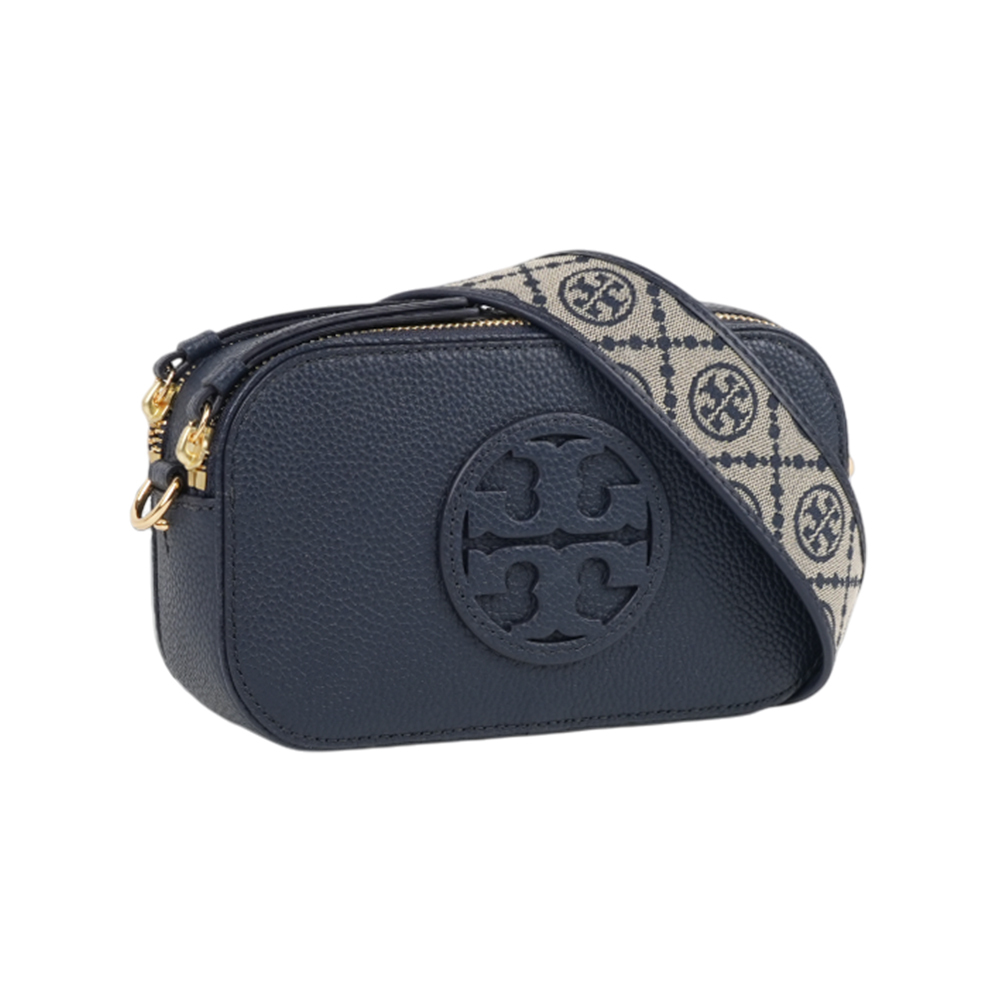 【Tory Burch】Miller 荔枝紋雙拉鍊迷你相機包(海軍藍)
