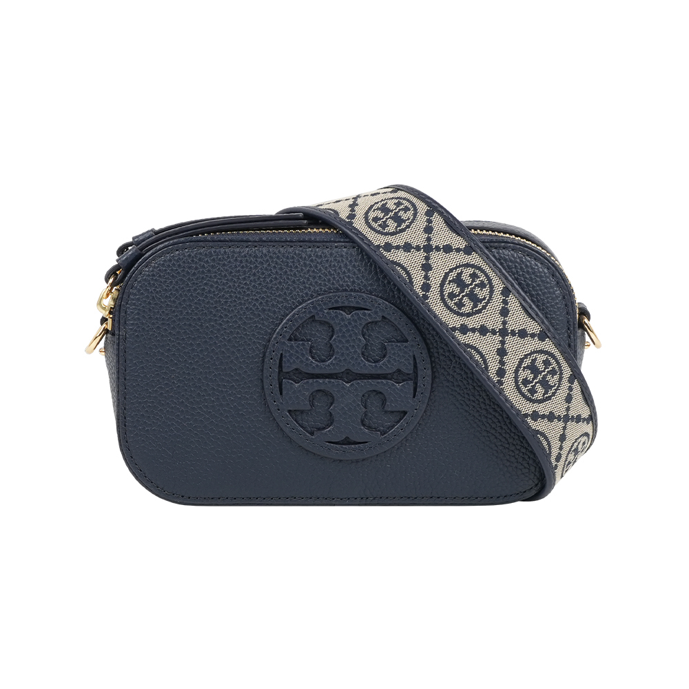 【Tory Burch】Miller 荔枝紋雙拉鍊迷你相機包(海軍藍)