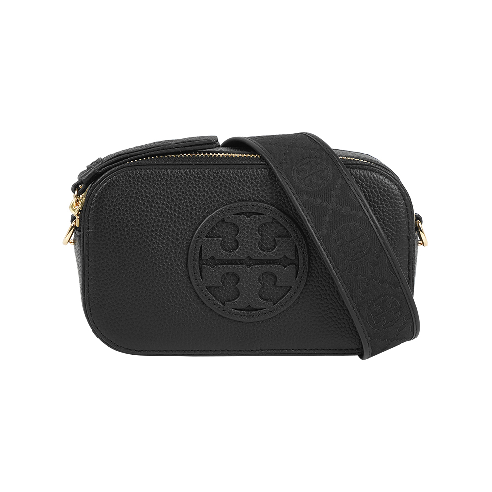 【Tory Burch】Miller 荔枝紋雙拉鍊迷你相機包(黑色)